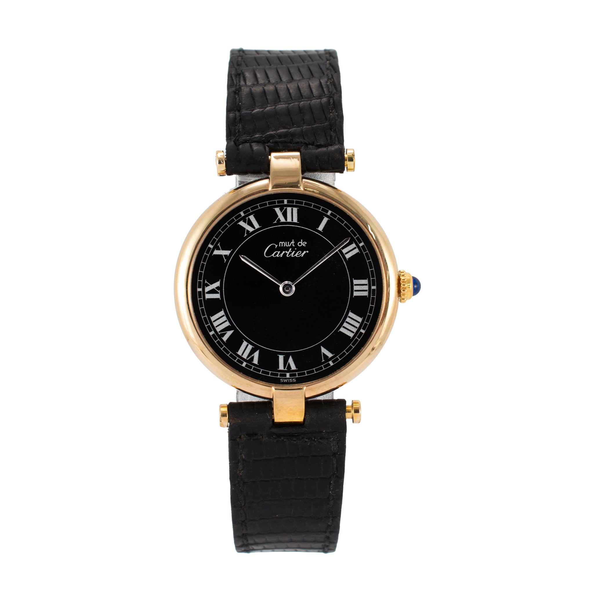 Vintage Cartier Must de Vendome 30MM 590003 Black Roman Dial Quartz Watch