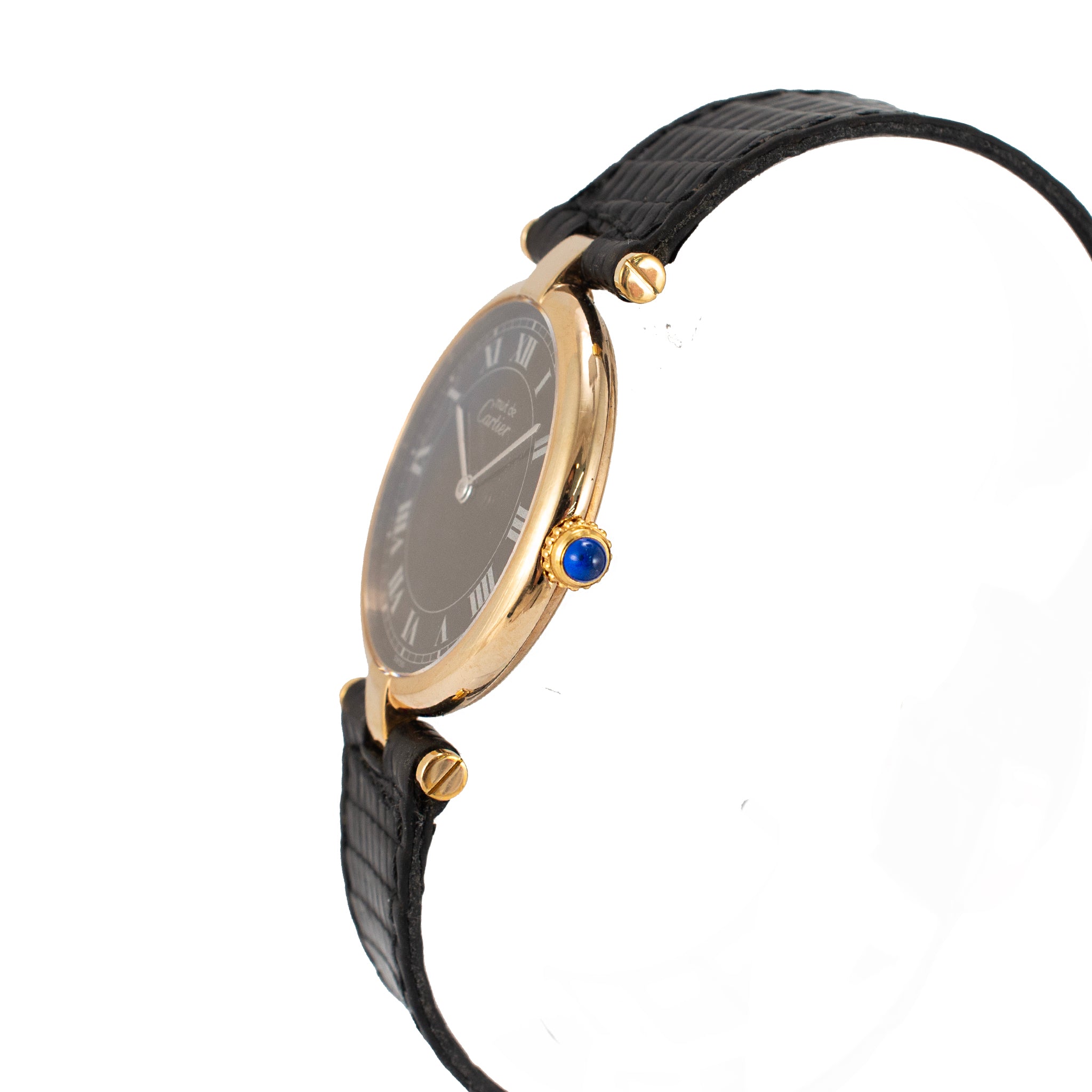 Vintage Cartier Must de Vendome 30MM 590003 Black Roman Dial Quartz Watch