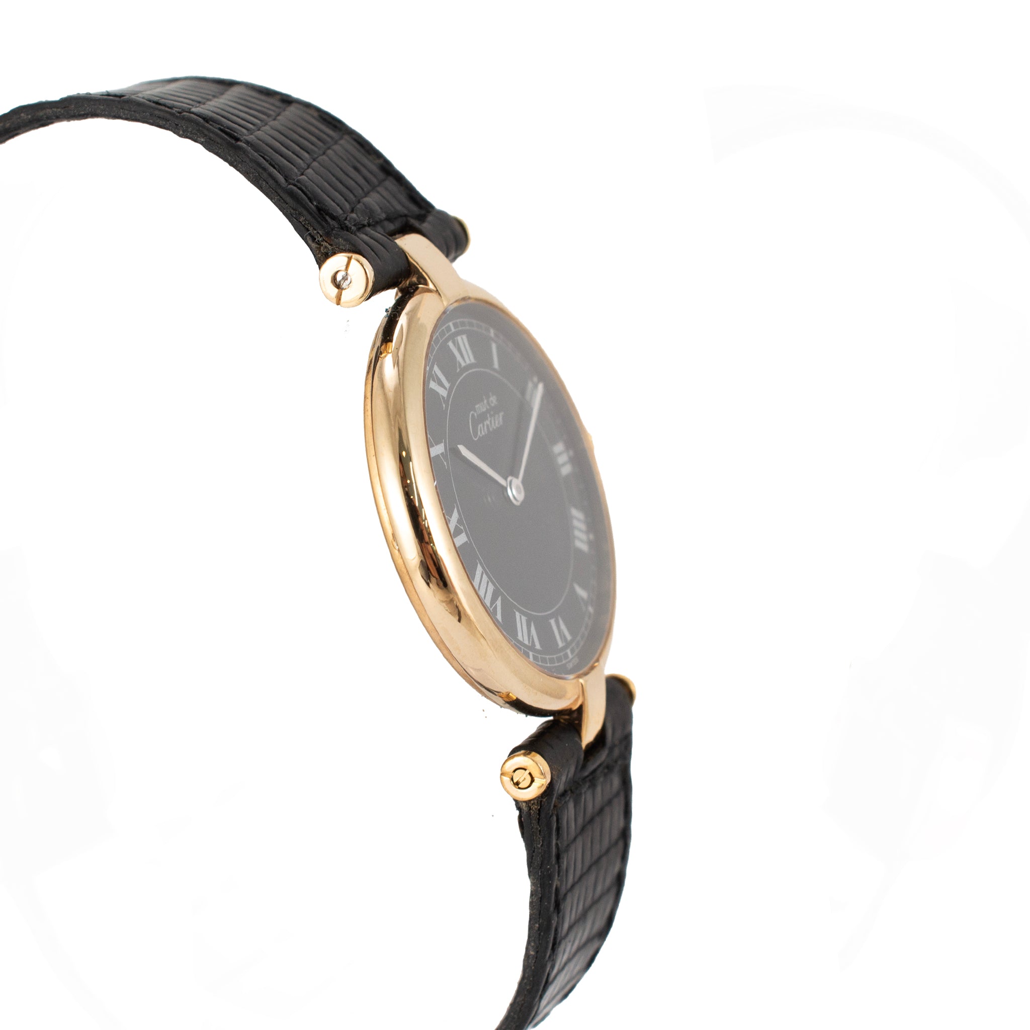 Vintage Cartier Must de Vendome 30MM 590003 Black Roman Dial Quartz Watch