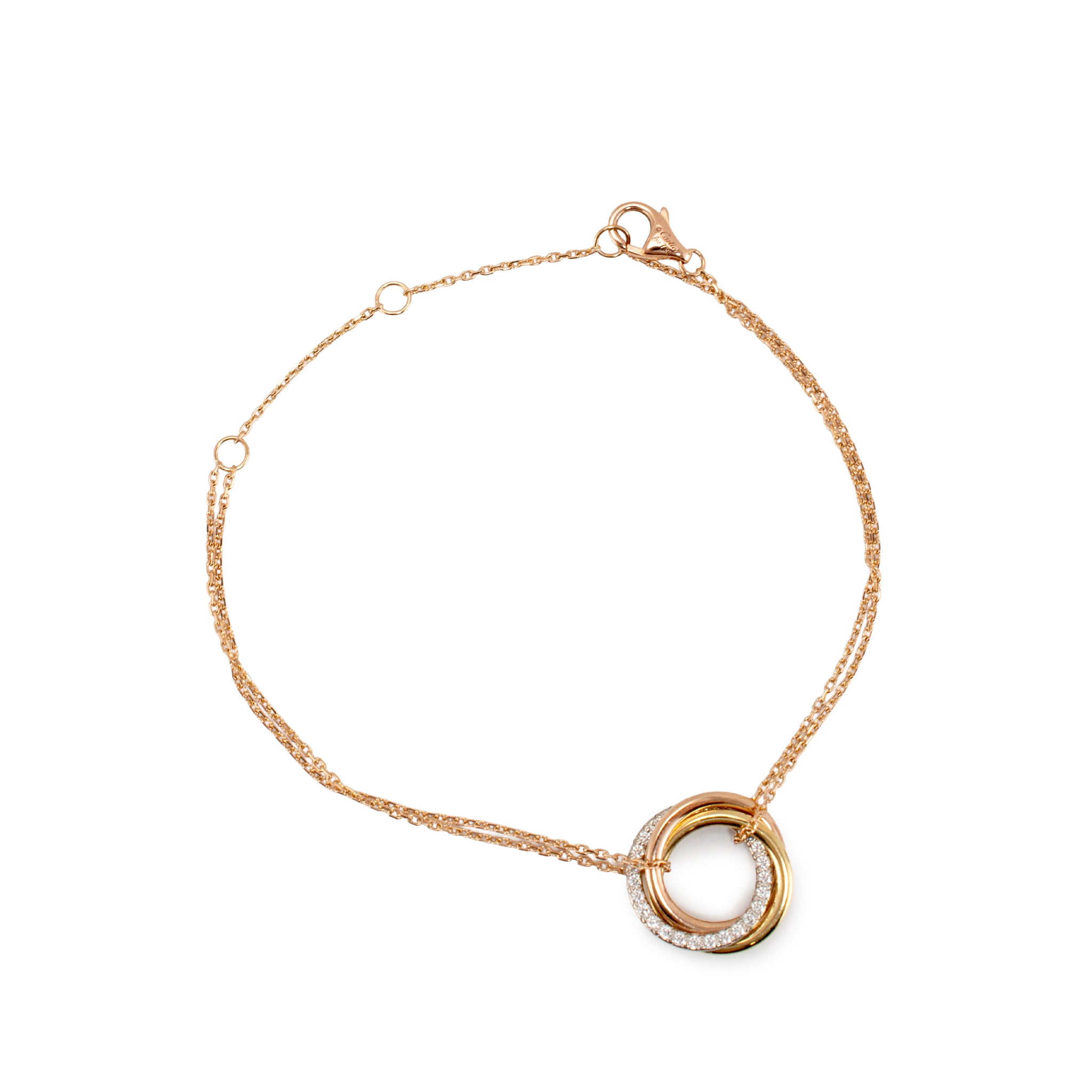 Cartier Trinity on Chain Classic Model 18K Tricolor Diamonds 18CM Link Bracelet