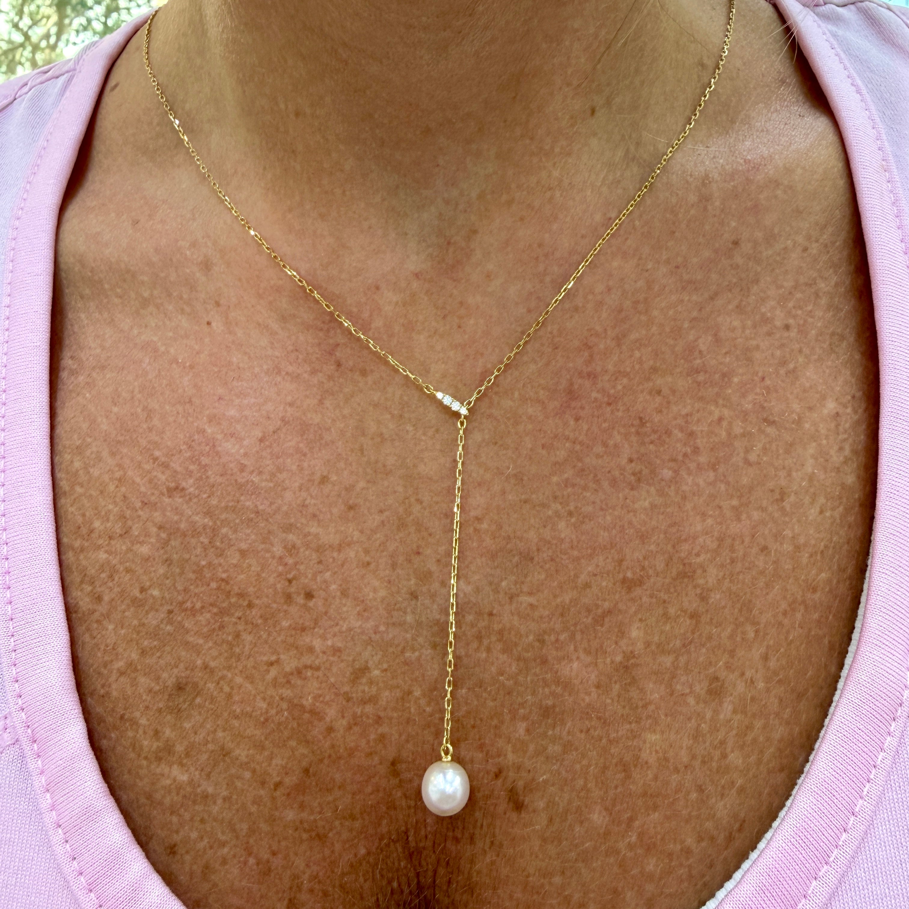 Mikimoto 18K Yellow Gold Akoya Pearl Lariat Drop Pendant Necklace