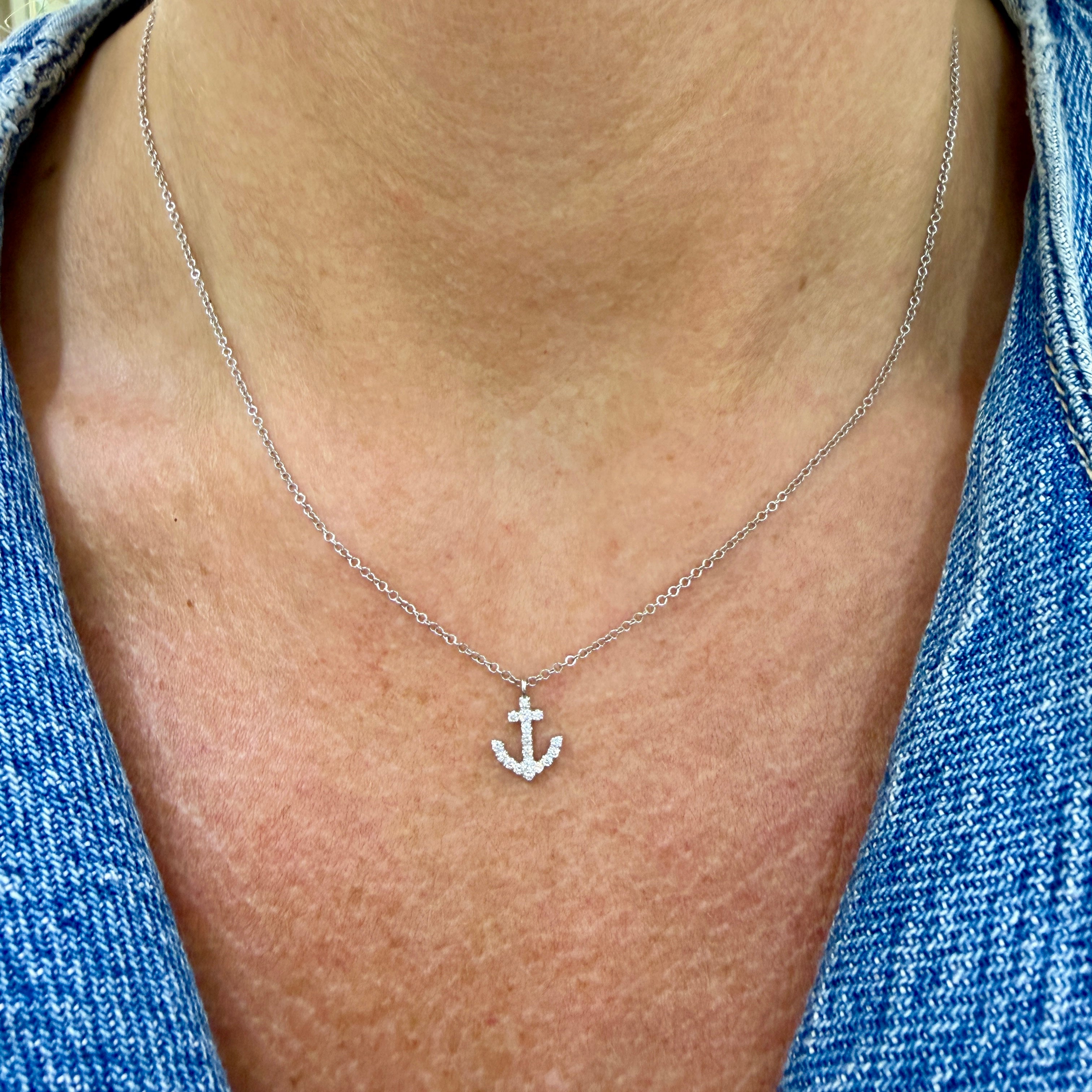 Gabriel & Co. Lusso 14K White Gold 0.09ctw Diamond Anchor Pendant Necklace