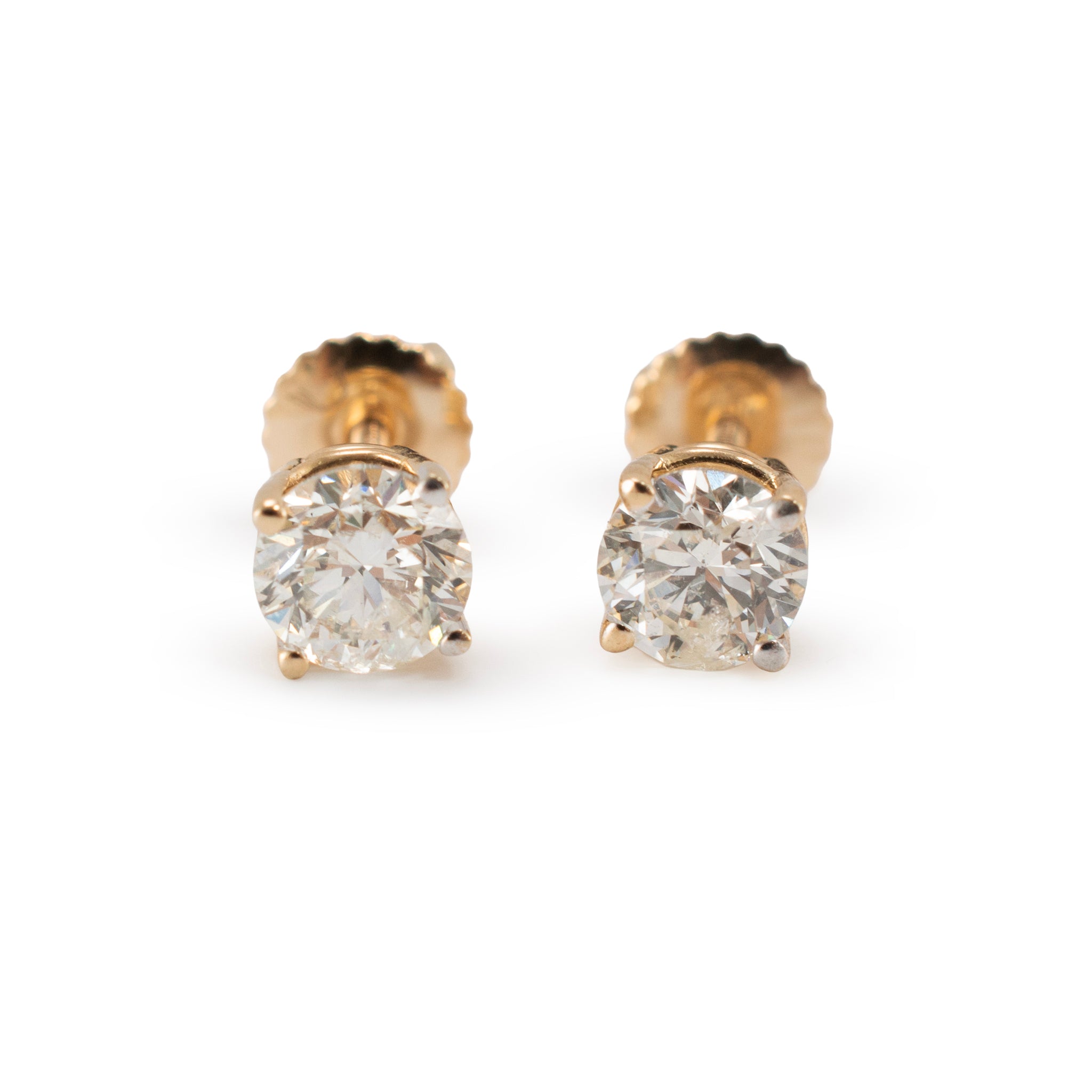 Unisex 14K Yellow Gold 0.90ctw Round Brilliant Diamond Screw Back Stud Earrings