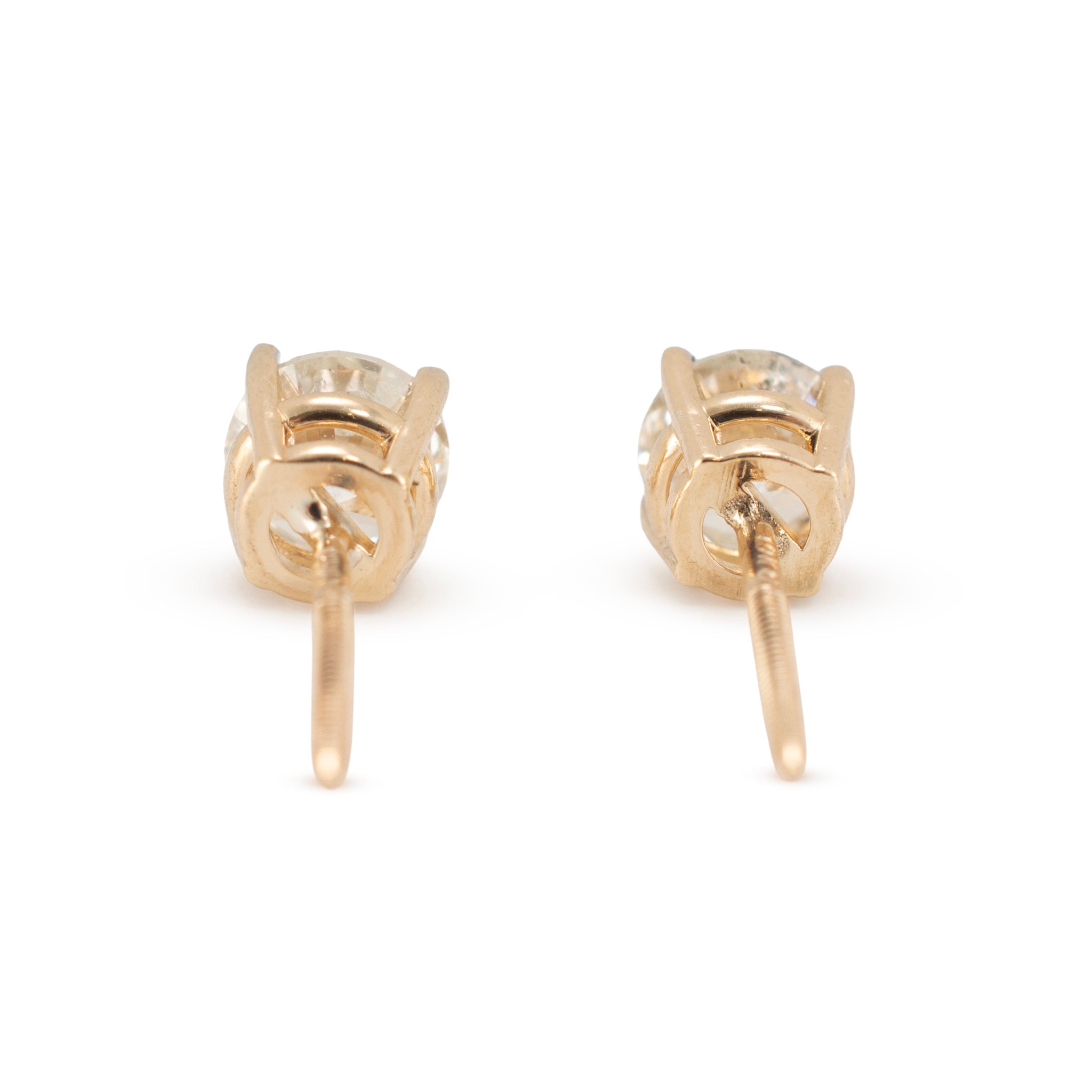 Unisex 14K Yellow Gold 0.90ctw Round Brilliant Diamond Screw Back Stud Earrings