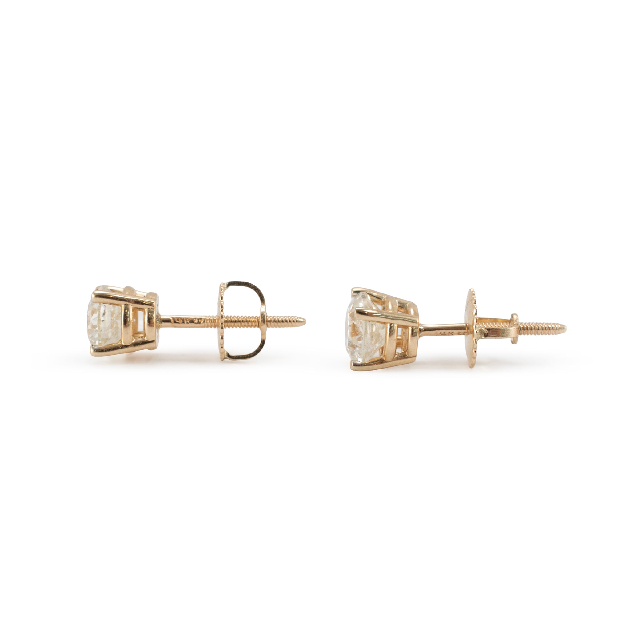 Unisex 14K Yellow Gold 0.90ctw Round Brilliant Diamond Screw Back Stud Earrings