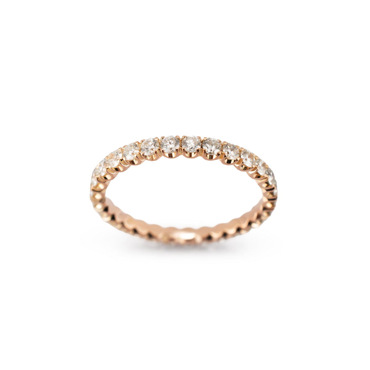 Ladies 18K Rose Gold 1.02ctw Round Diamond Full Eternity Wedding Band Ring