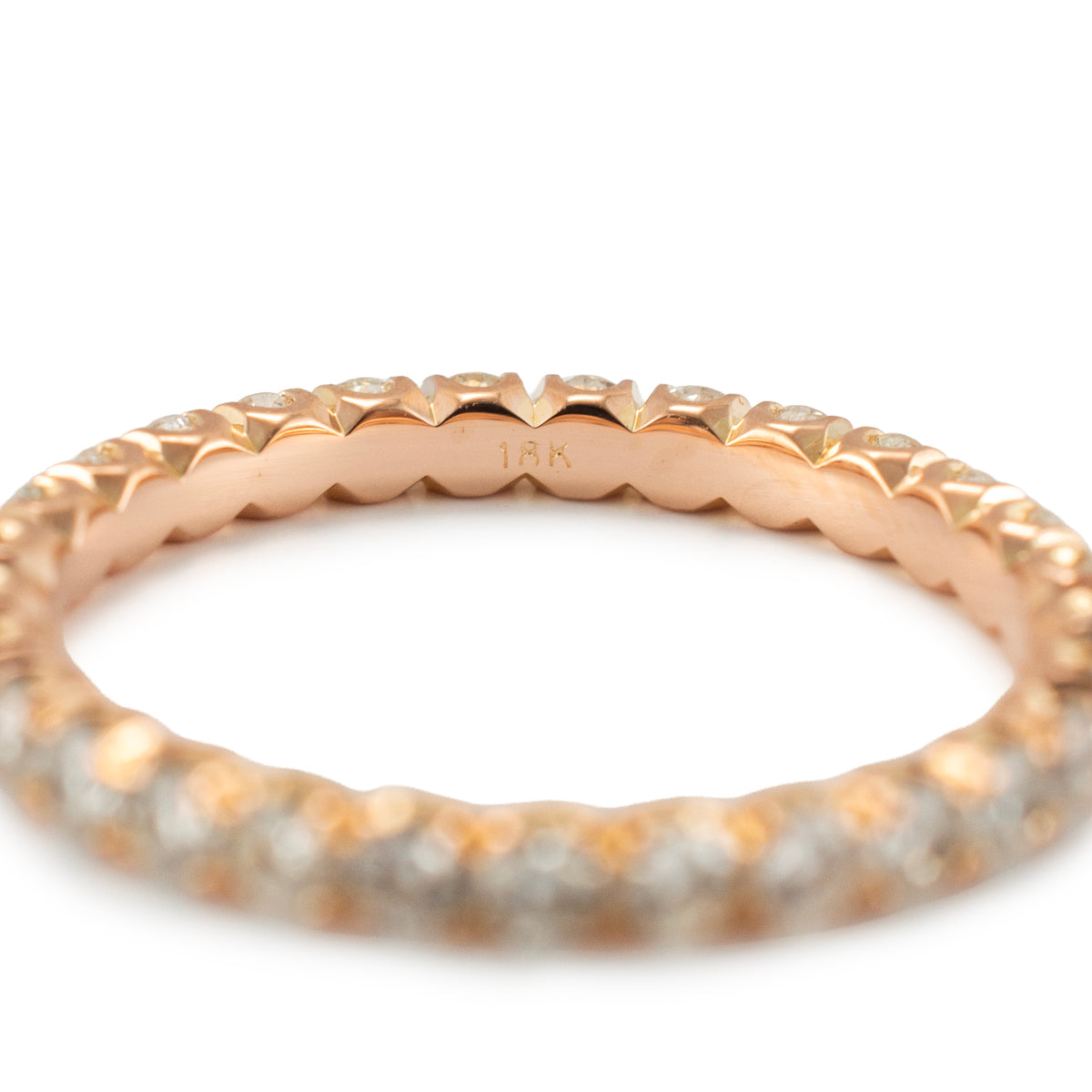 Ladies 18K Rose Gold 1.02ctw Round Diamond Full Eternity Wedding Band Ring