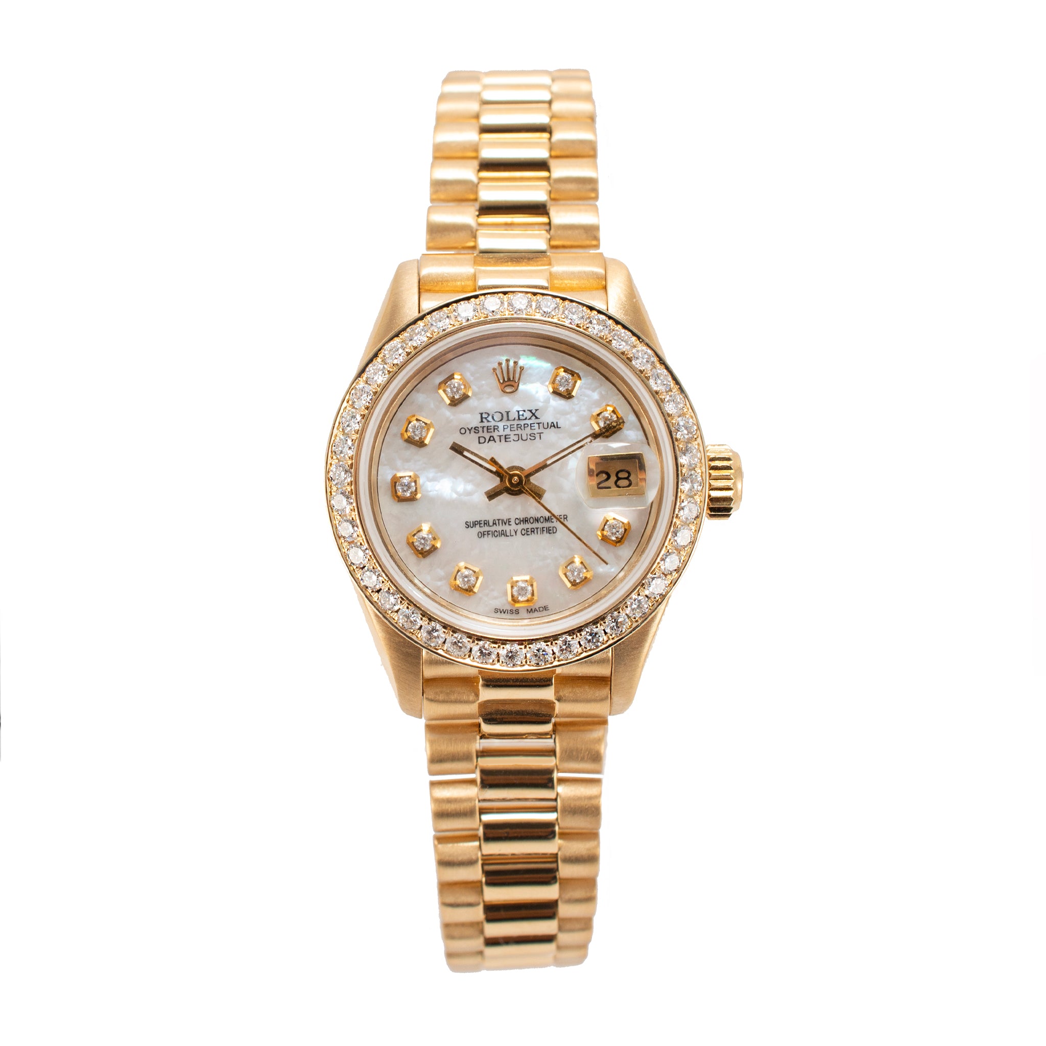 Ladies Rolex Datejust 26MM 69178 Mop Diamond Presidential 18K Yellow Gold Watch