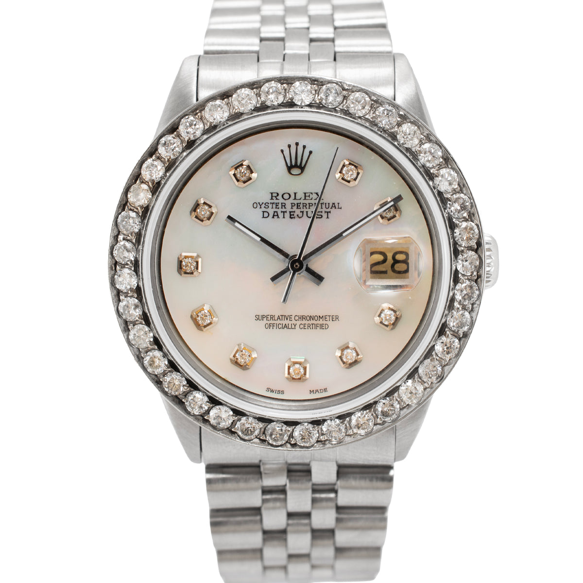 Rolex Datejust 36MM 1601 Mop Dial Diamond Bezel Jubilee Steel Watch