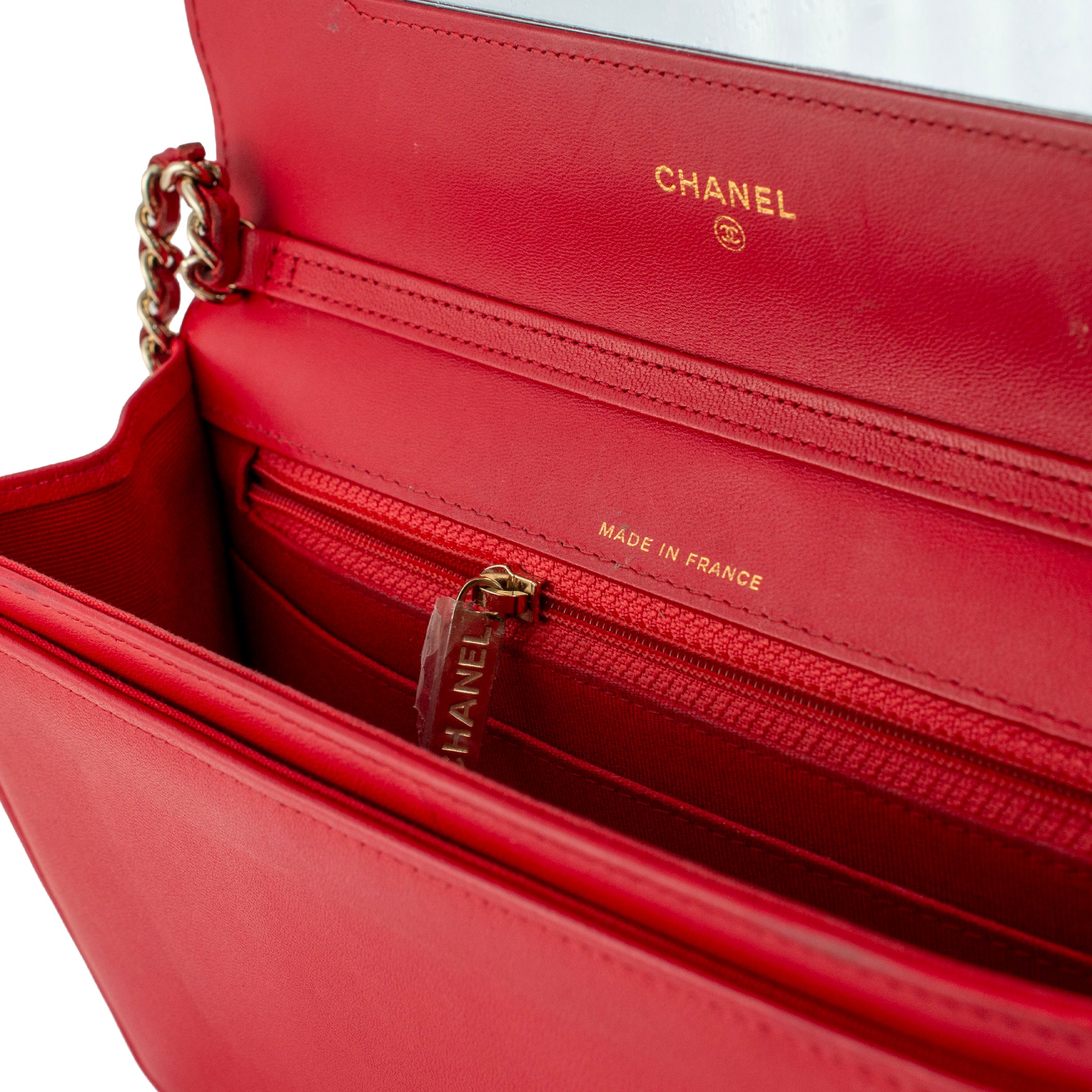Chanel Red CC Timeless Lambskin Gold Hardware w.o.c Shoulder Chain Wallet