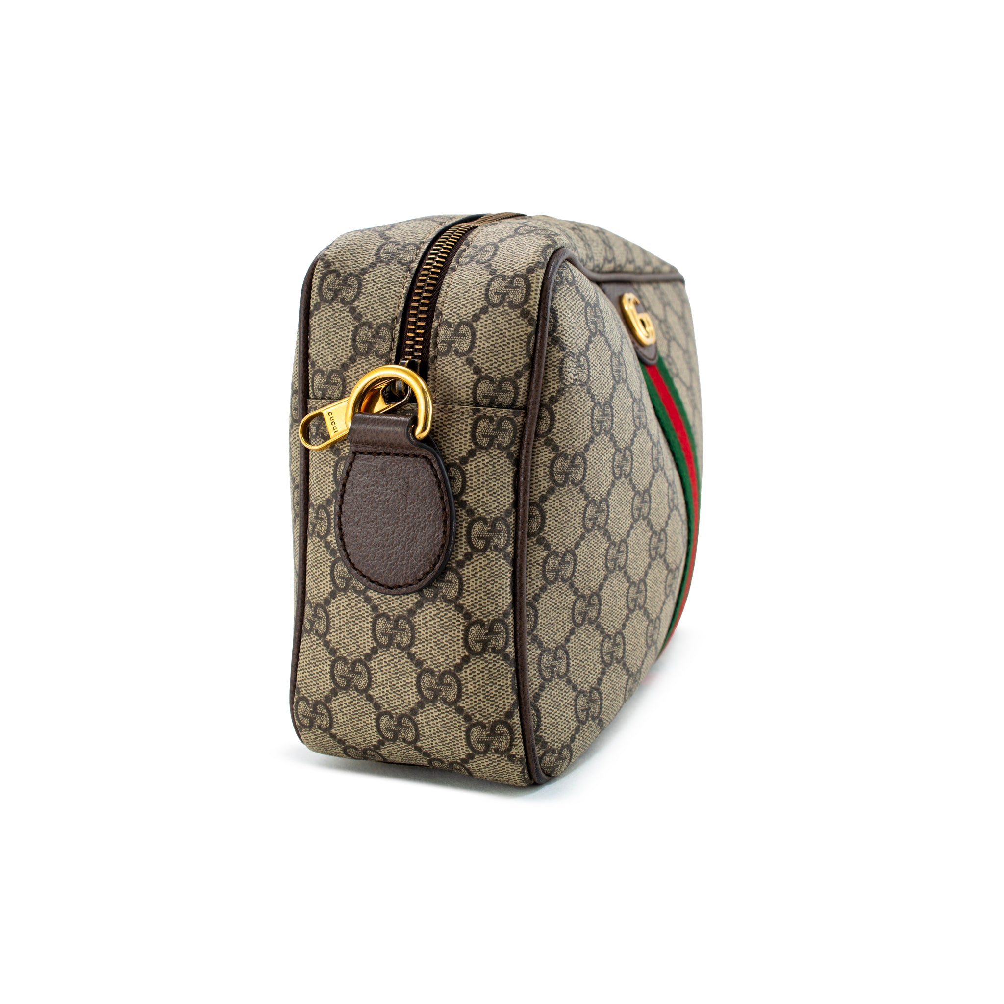 Gucci Ophidia Medium Beige Gg Supreme Canvas Web Stripe Crossbody Bag