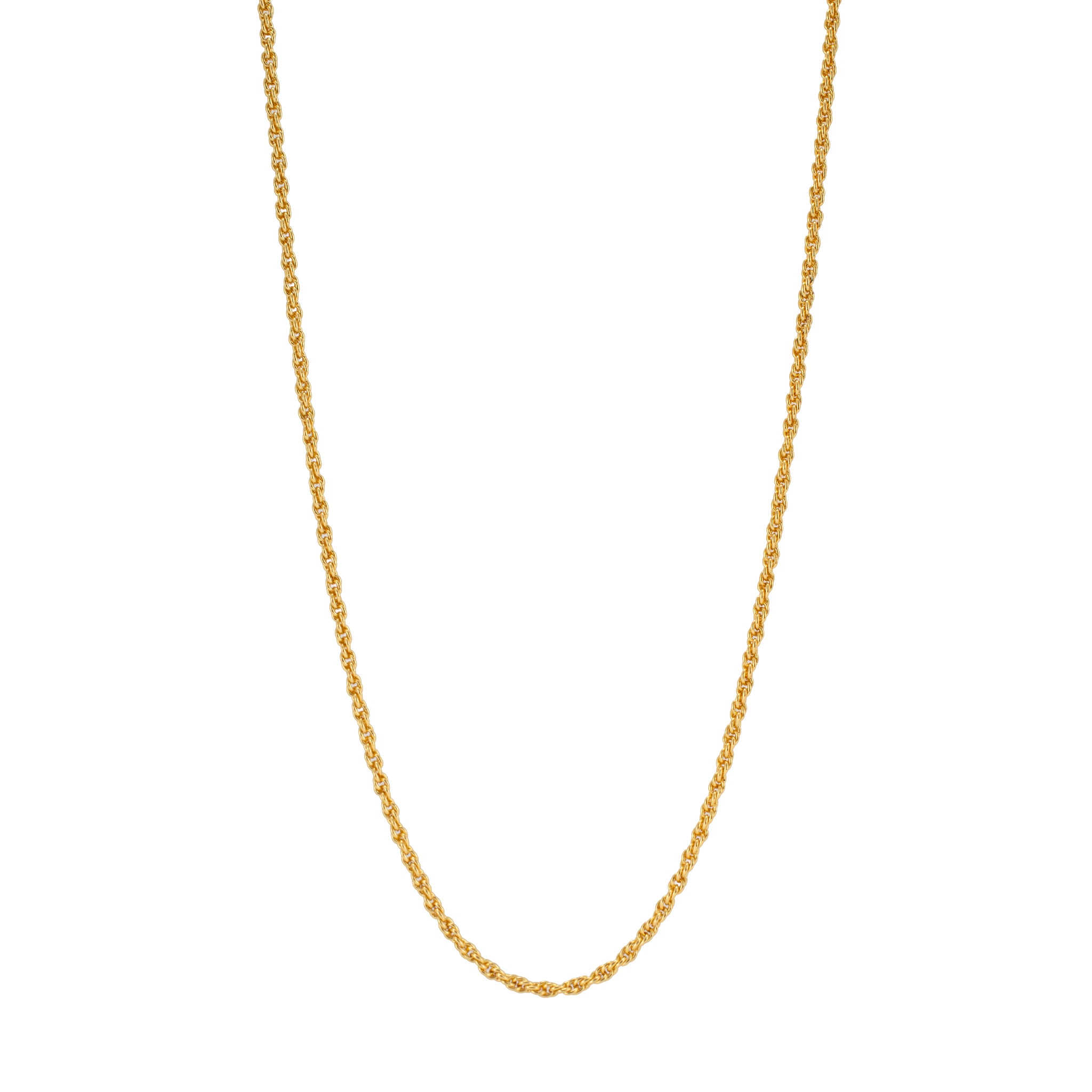 Unisex 14K Yellow Gold 2MM 24” Classic Twisted Spiral Rope Chain Necklace