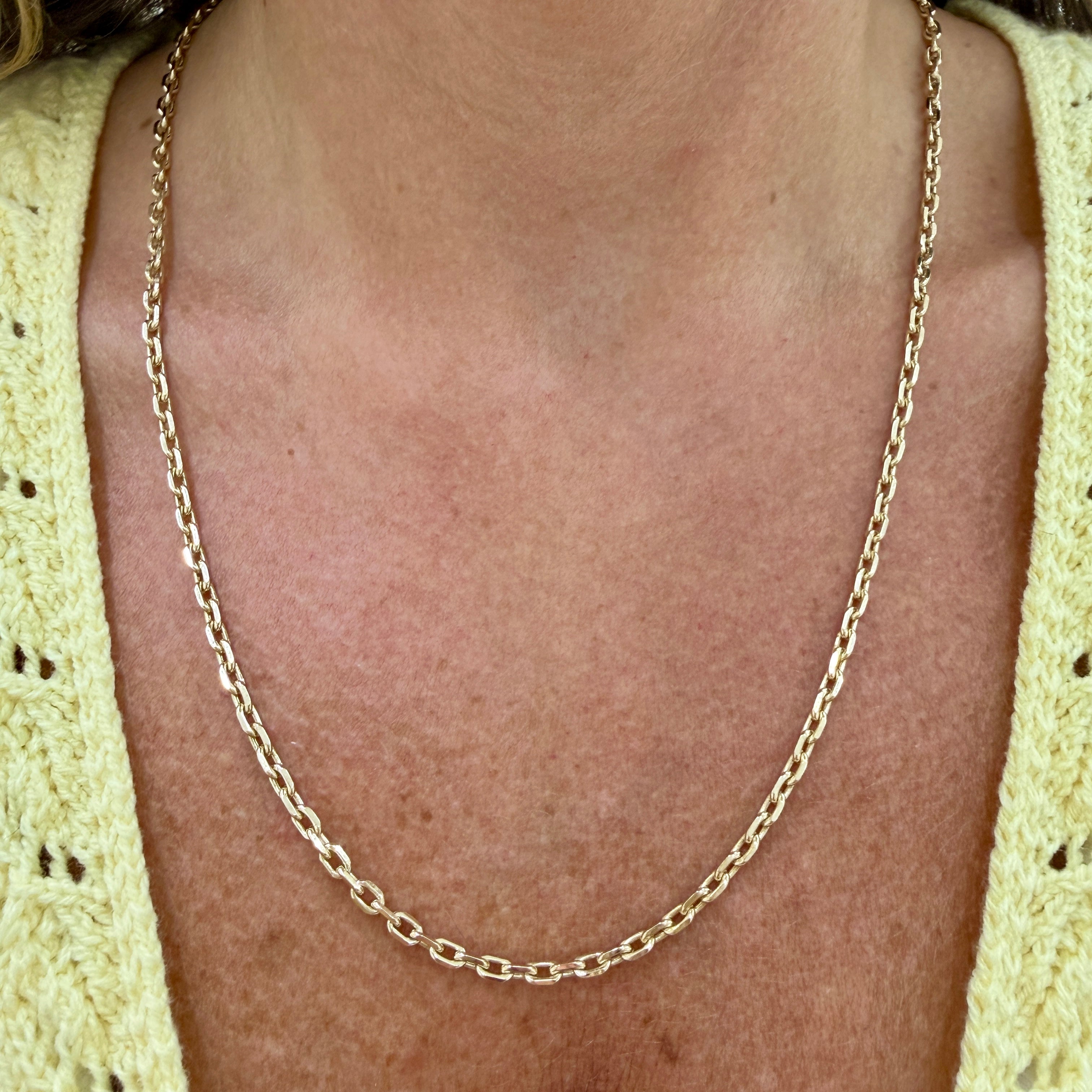 Unisex 14K Yellow Gold Solid 22.5” 3.1mm Biker Open Anchor Link Chain Necklace