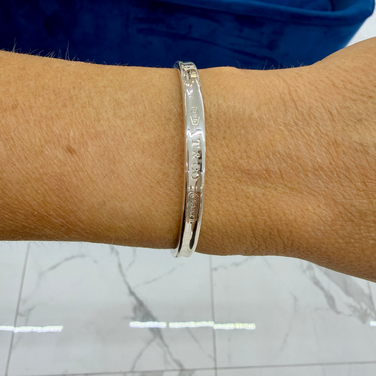 Tiffany & Co. Tiffany 1837 Narrow 925 Silver Medium Cuff Bangle Bracelet