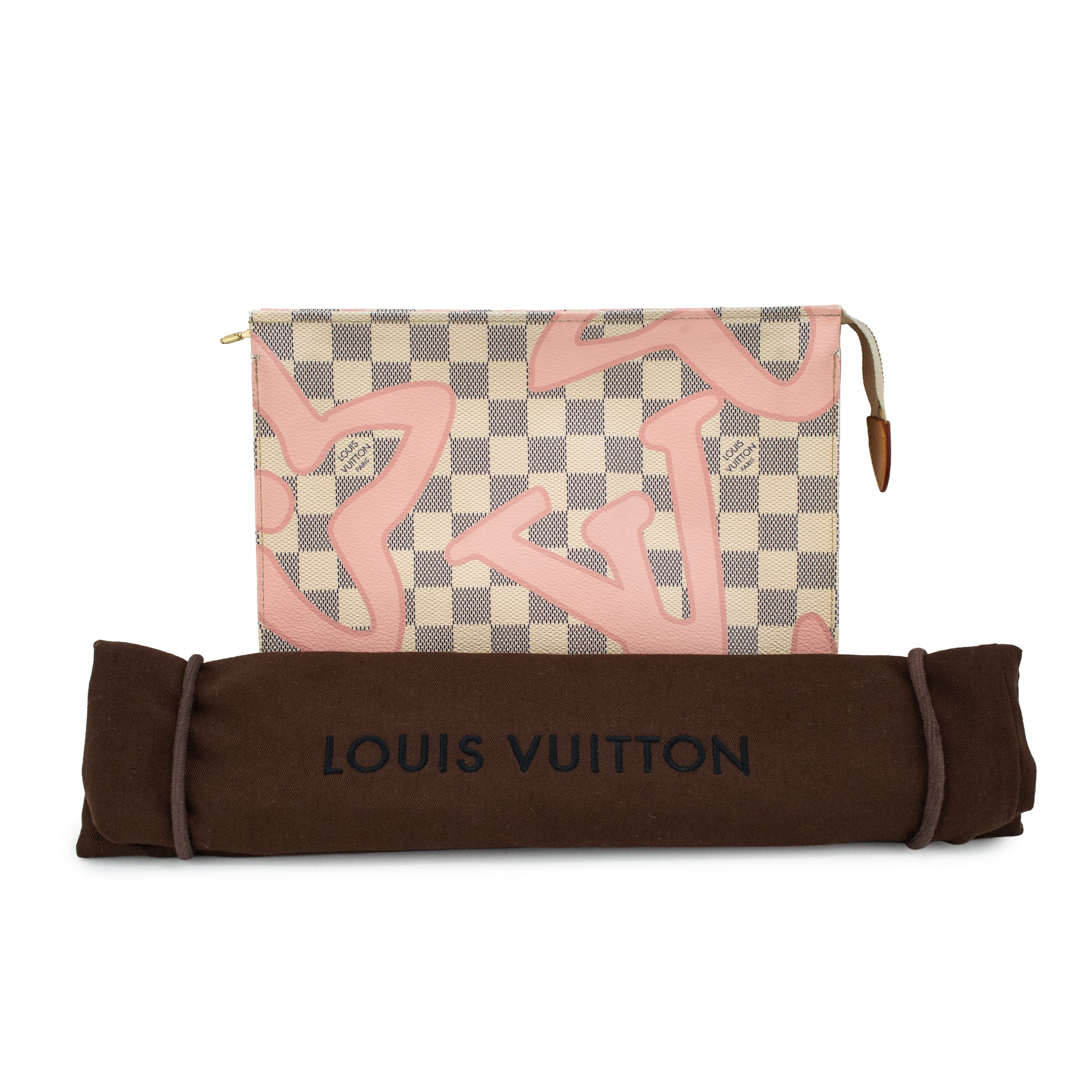 Louis Vuitton Damier Azur Tahitienne 26 Toiletry Pink Pochette Clutch Bag