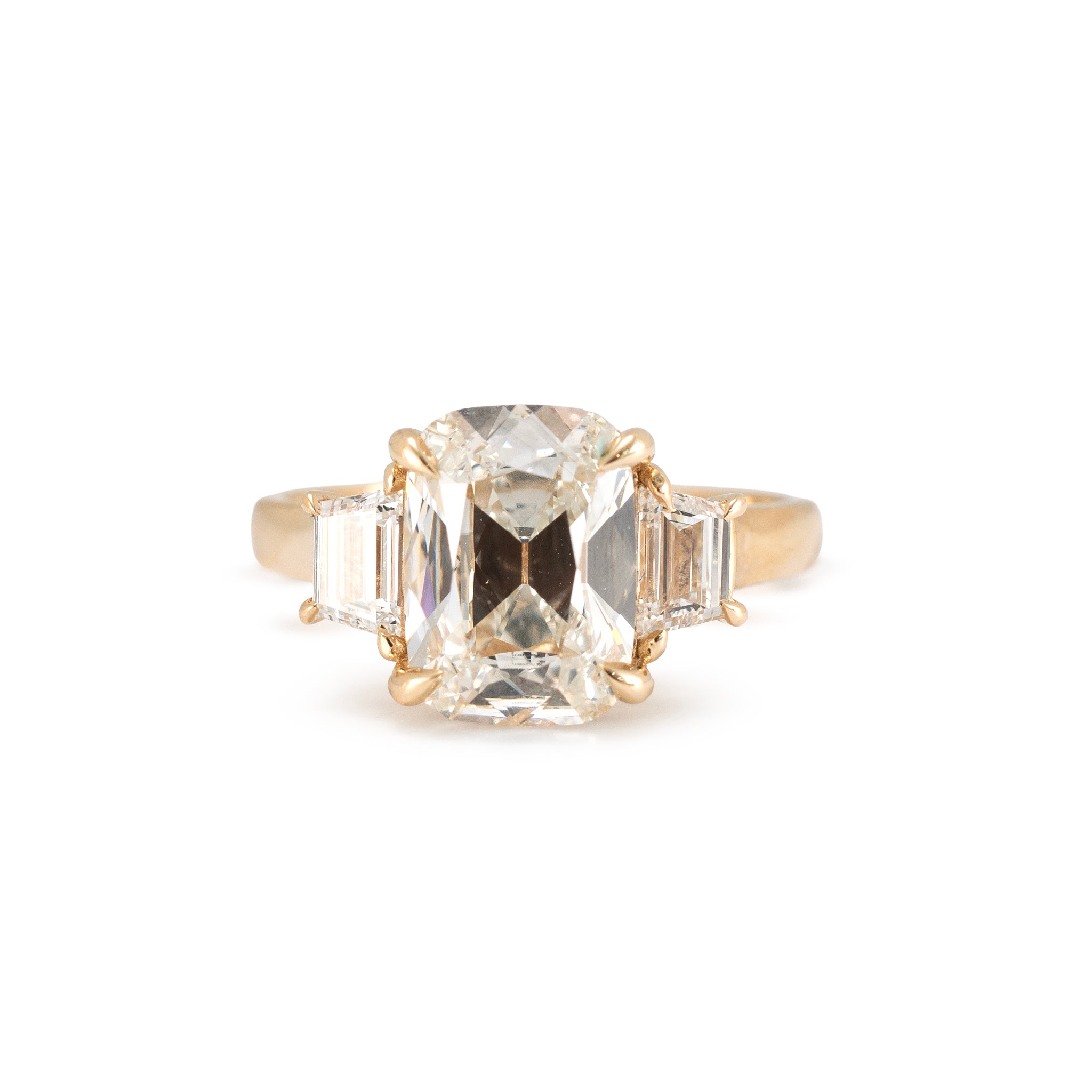 10K Yellow Gold 3.66ctw Igi Lab Grown Diamond Elongated Cushion Engagement Ring