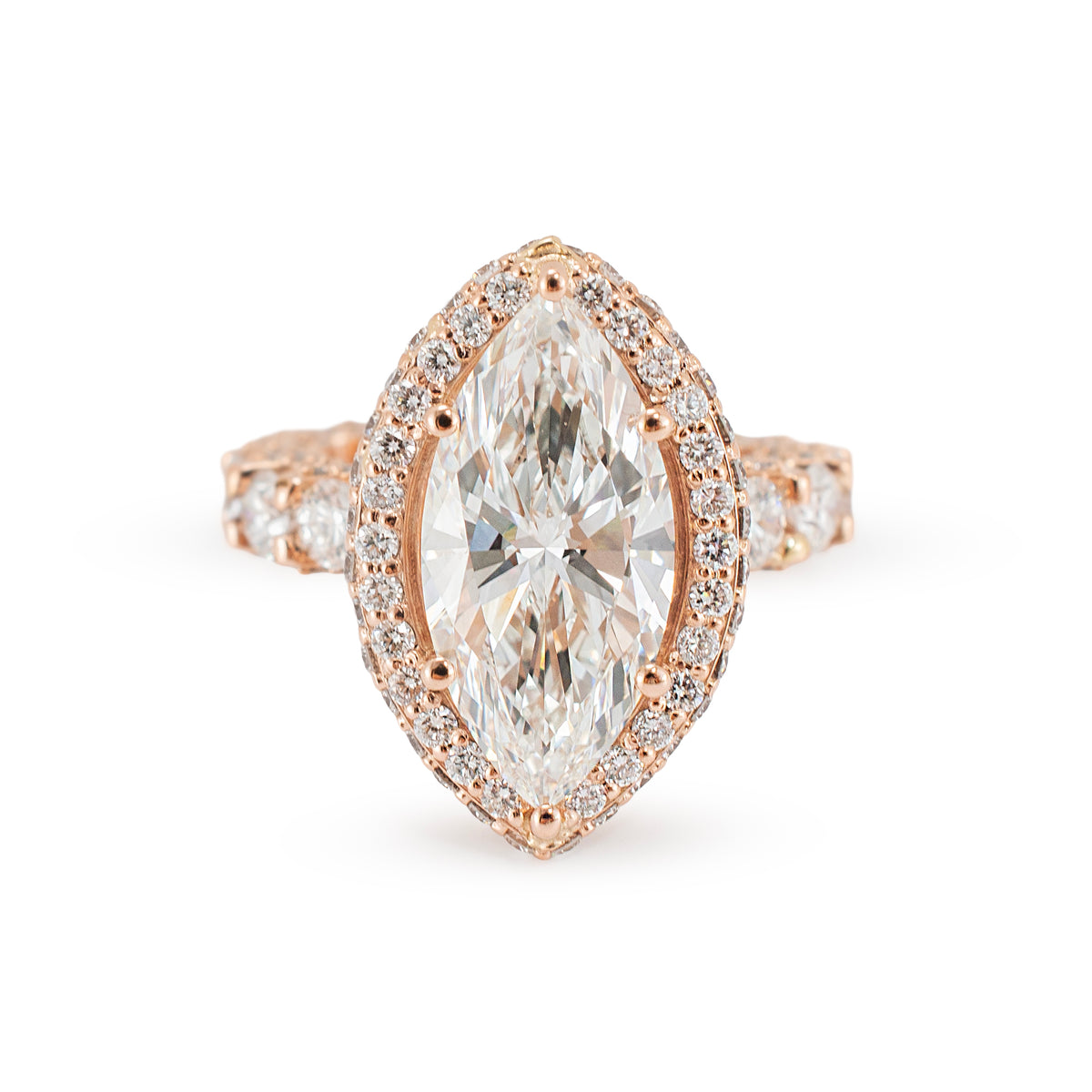 18K Rose Gold Igi 8.85ctw Marquee Lab Grown Diamond Eternity Engagement Ring