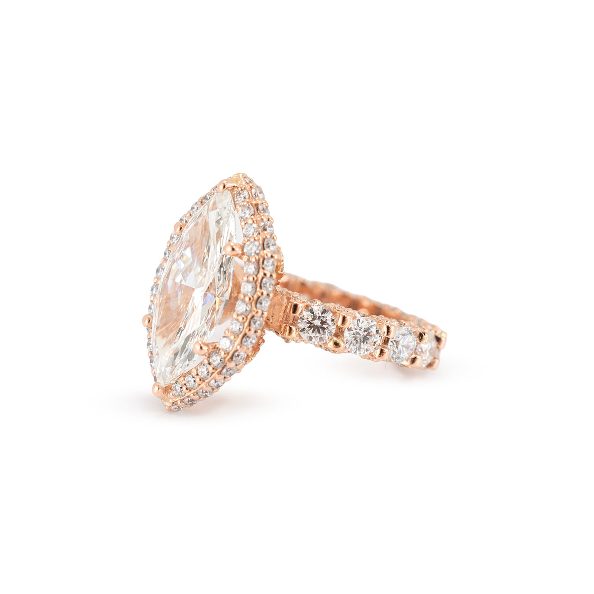 18K Rose Gold Igi 8.85ctw Marquee Lab Grown Diamond Eternity Engagement Ring