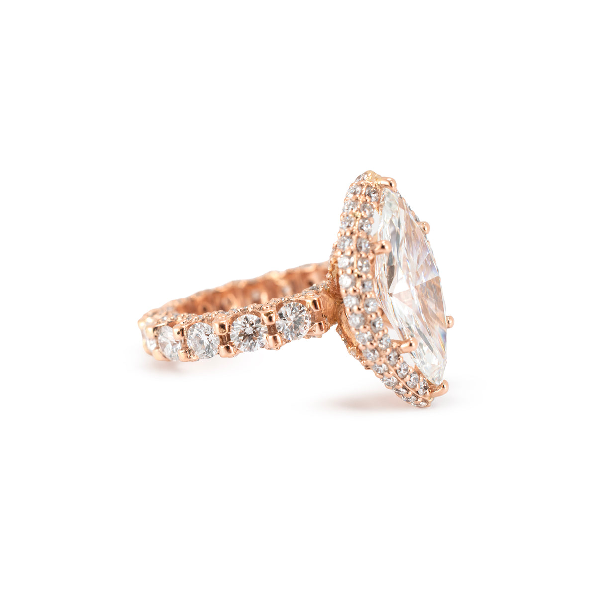 18K Rose Gold Igi 8.85ctw Marquee Lab Grown Diamond Eternity Engagement Ring