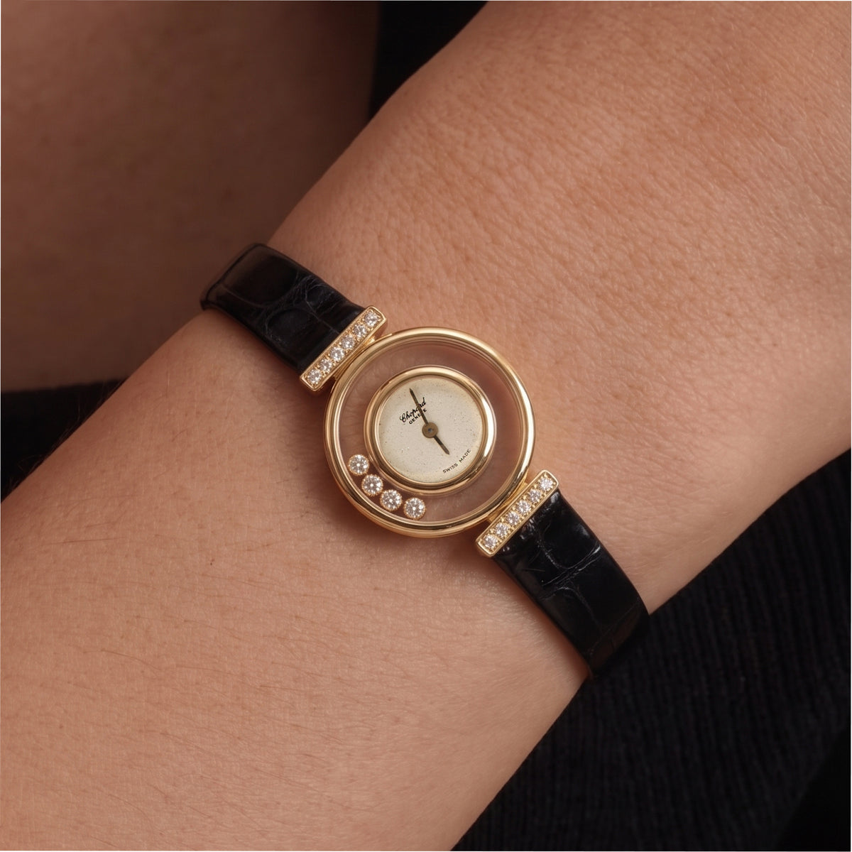 Ladies Vintage Chopard Happy Diamonds 22MM 4112 18K Yellow Gold Quartz Watch