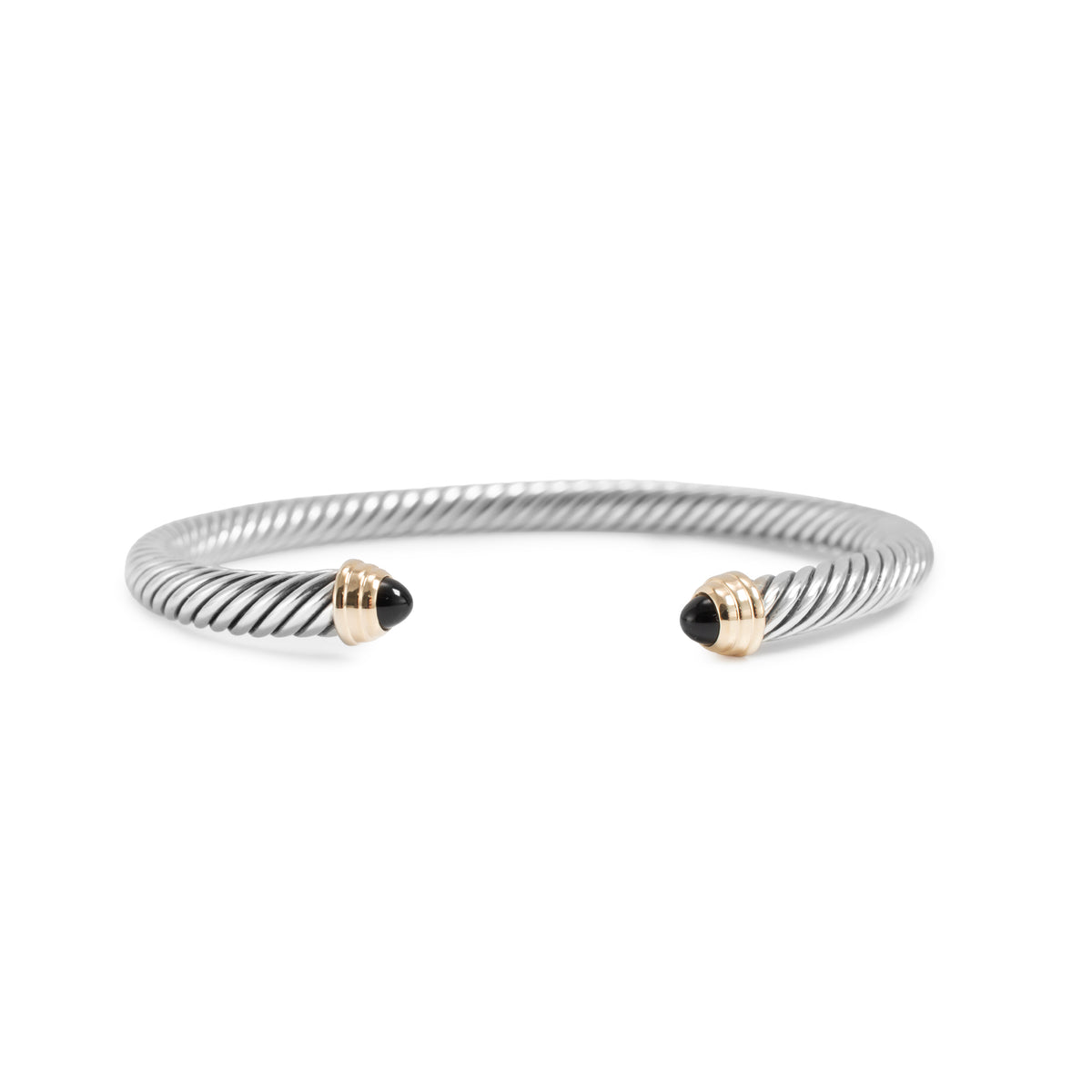David Yurman Classic Cable 5MM Silver 14K Yellow Gold Onyx Cuff Bangle Bracelet