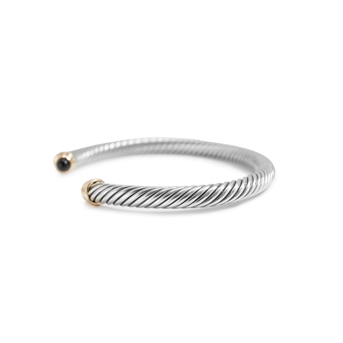 David Yurman Classic Cable 5MM Silver 14K Yellow Gold Onyx Cuff Bangle Bracelet