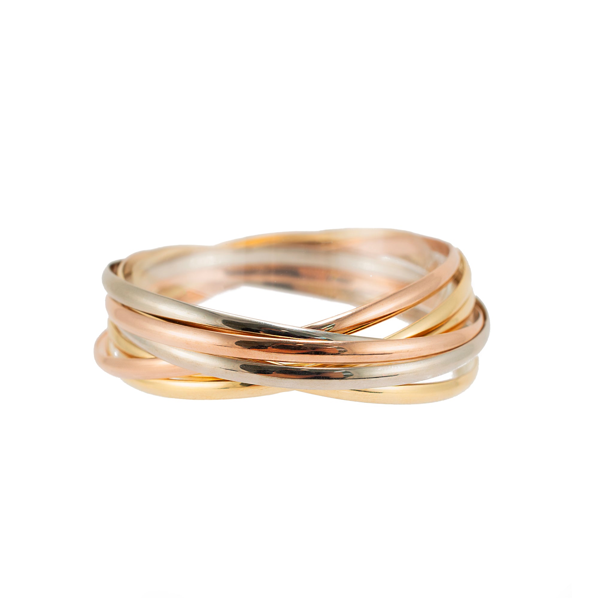 Vintage Cartier 7 Band Trinity 18K Tricolor Gold Interlocking Bangle Bracelet