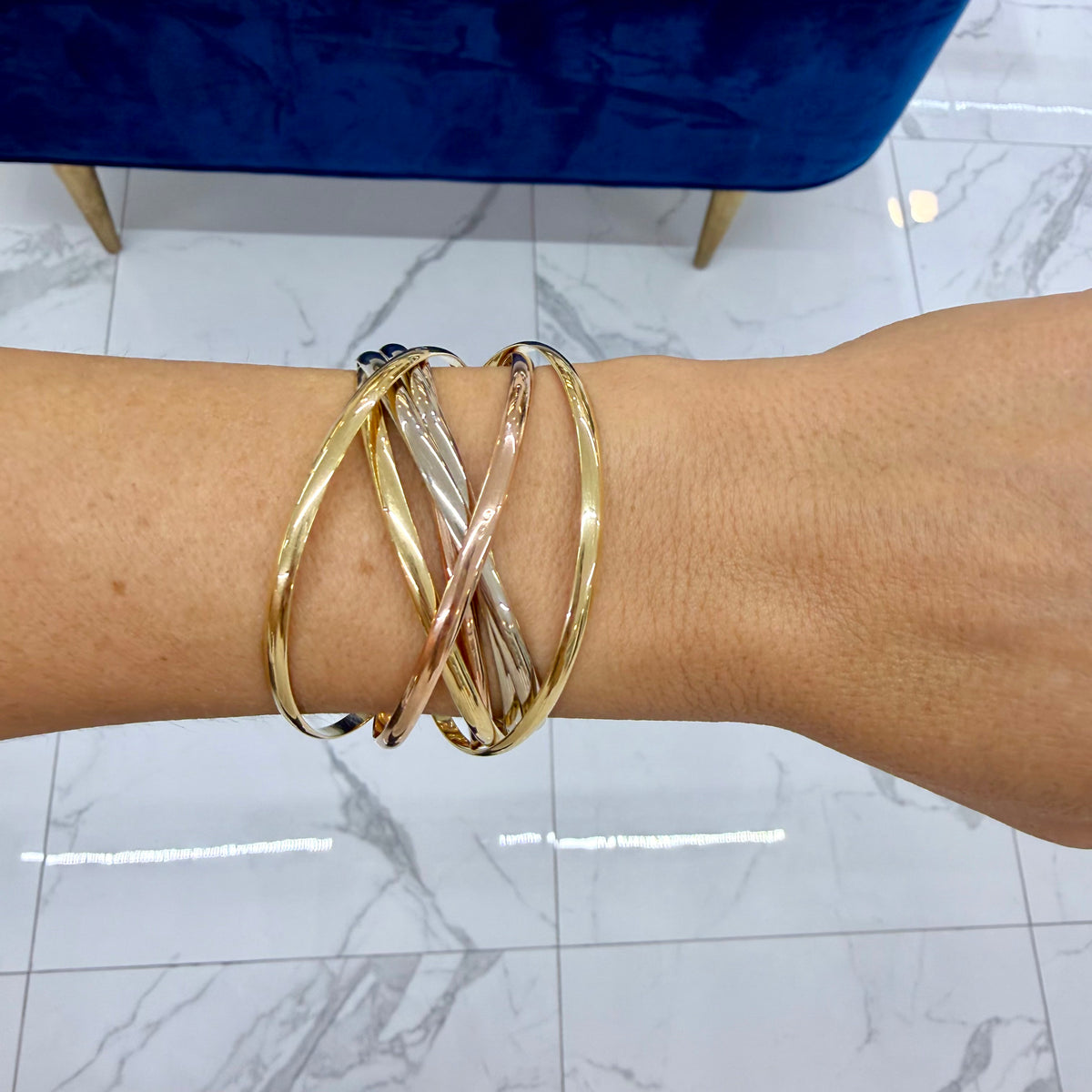 Vintage Cartier 7 Band Trinity 18K Tricolor Gold Interlocking Bangle Bracelet