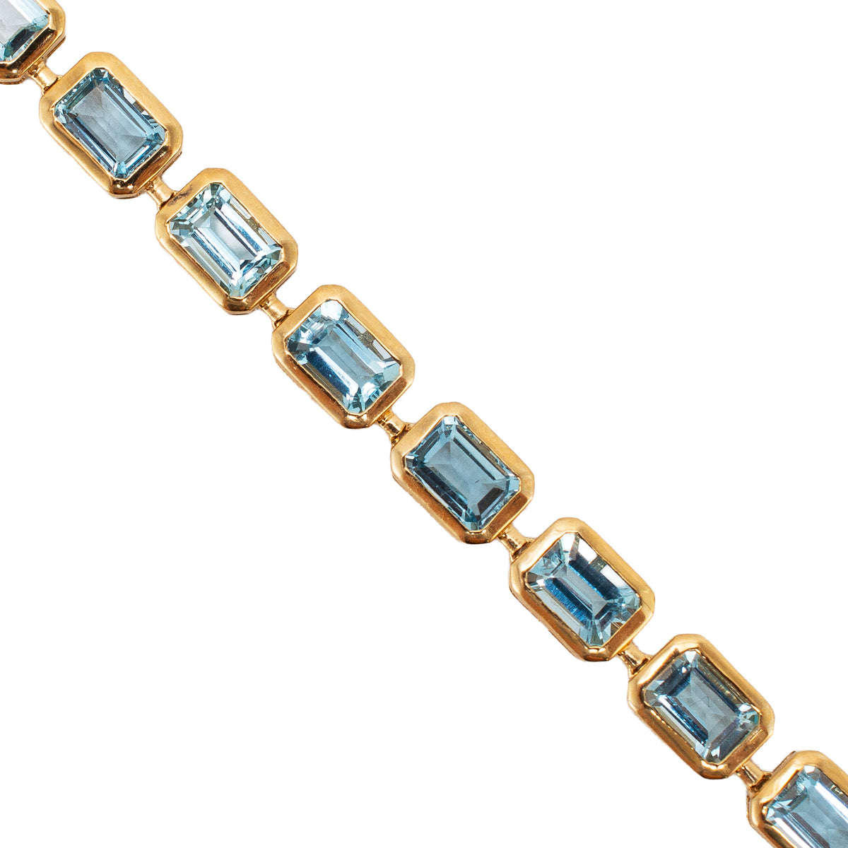 14K Yellow Gold 17.84ctw Bezeled Aquamarine Adjustable Tennis Chain Necklace