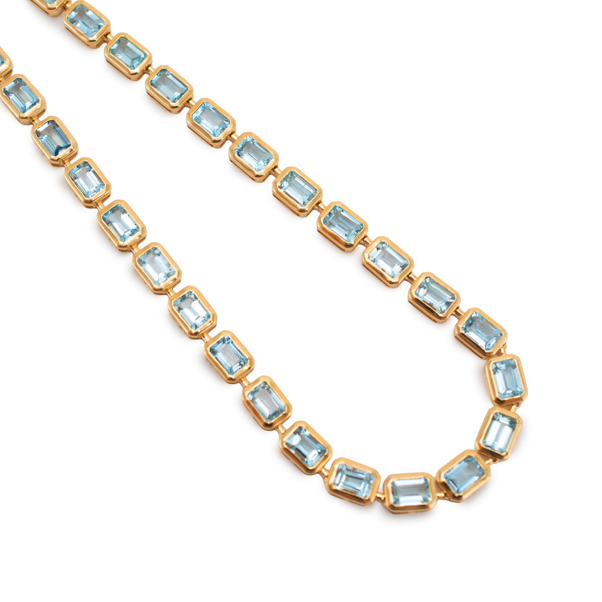 14K Yellow Gold 17.84ctw Bezeled Aquamarine Adjustable Tennis Chain Necklace