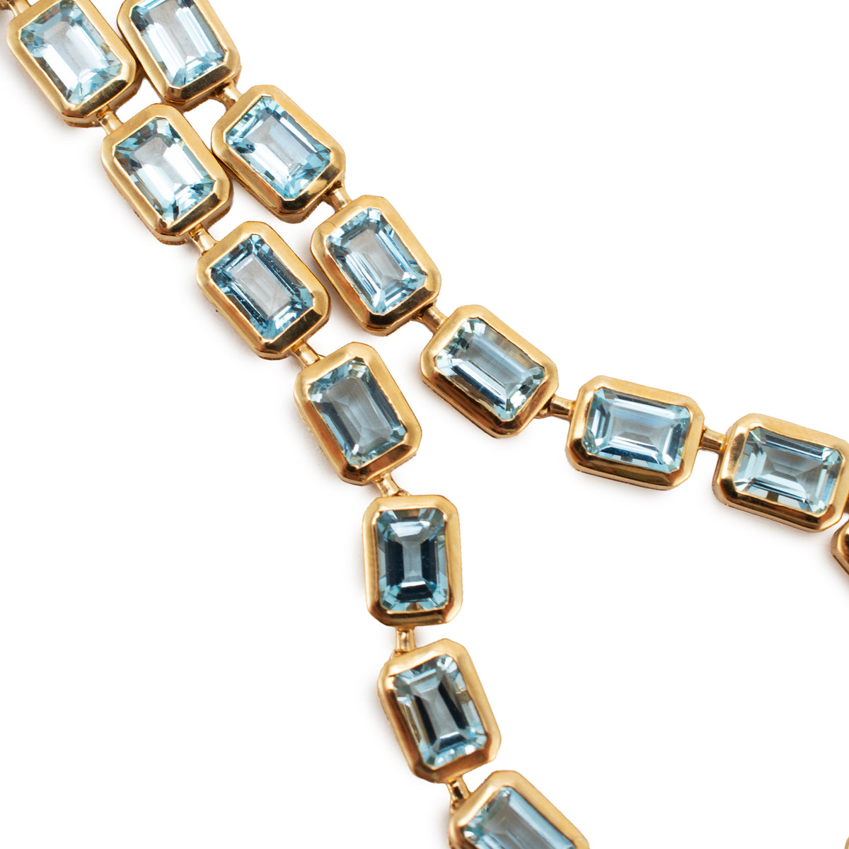 14K Yellow Gold 17.84ctw Bezeled Aquamarine Adjustable Tennis Chain Necklace