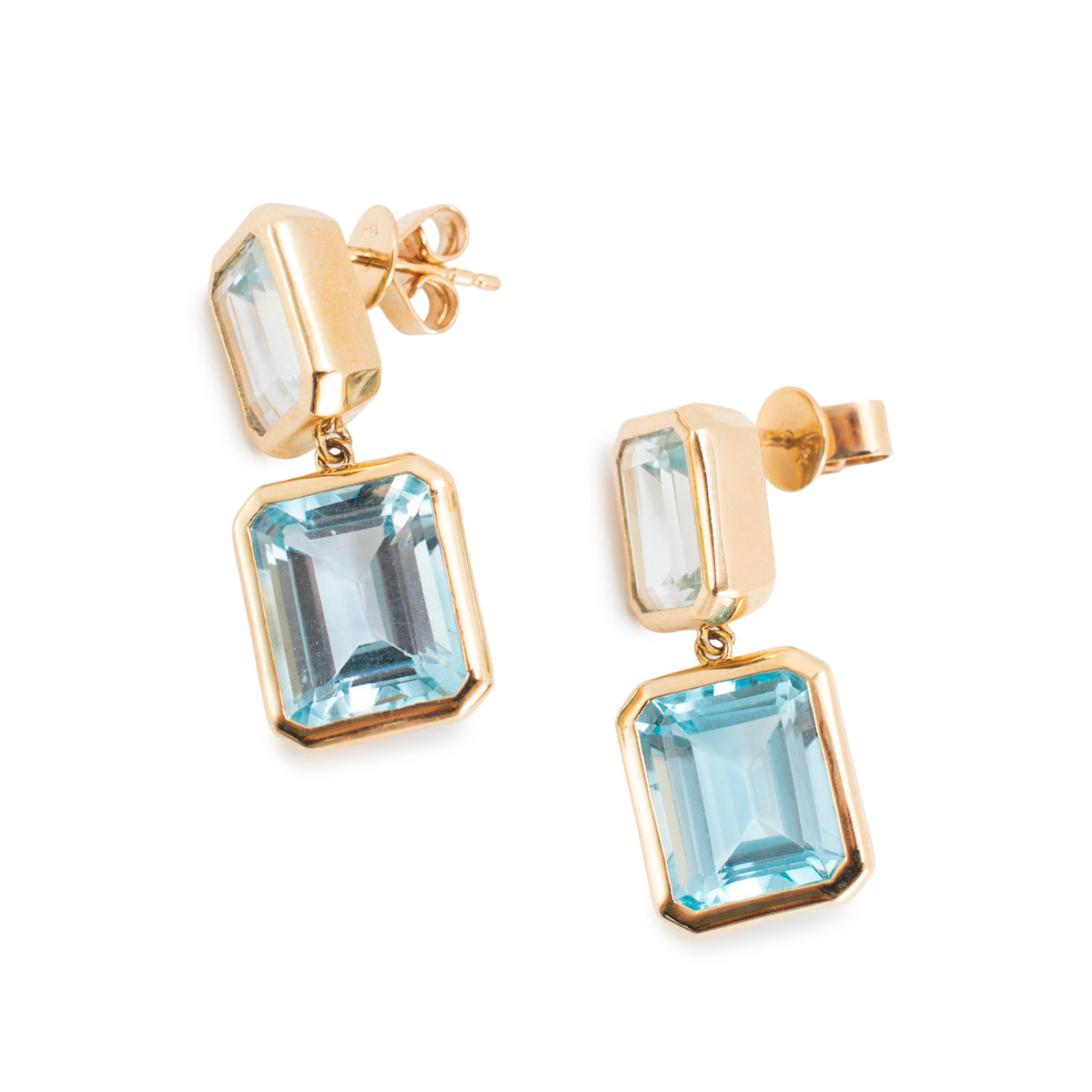 14K Yellow Gold 17.01ctw Bezel Set Emerald Cut Topaz Drop Dangle Earrings