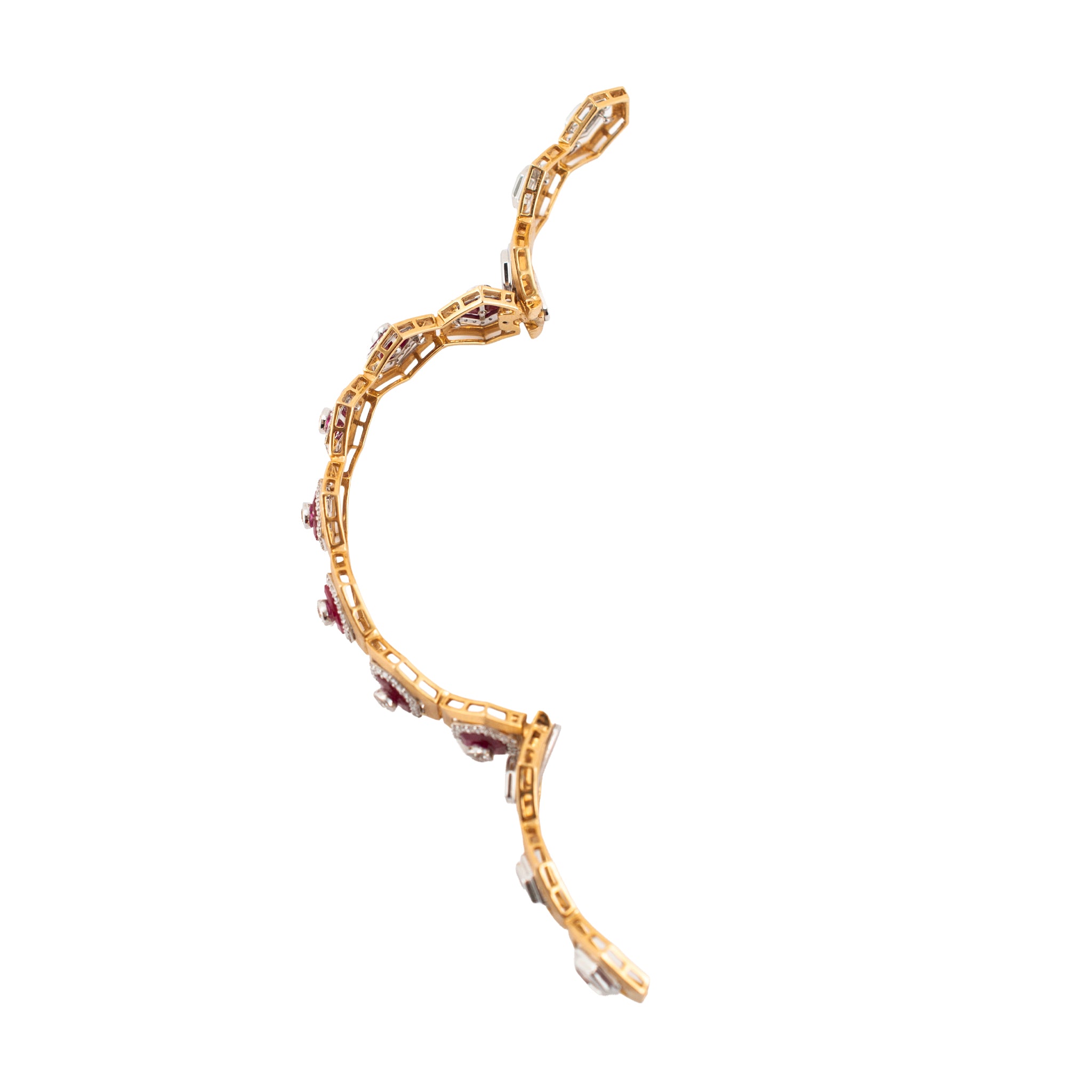 Vintage 18K Yellow & White Gold 1.58ctw Diamond Ruby Hexagon Bangle Bracelet