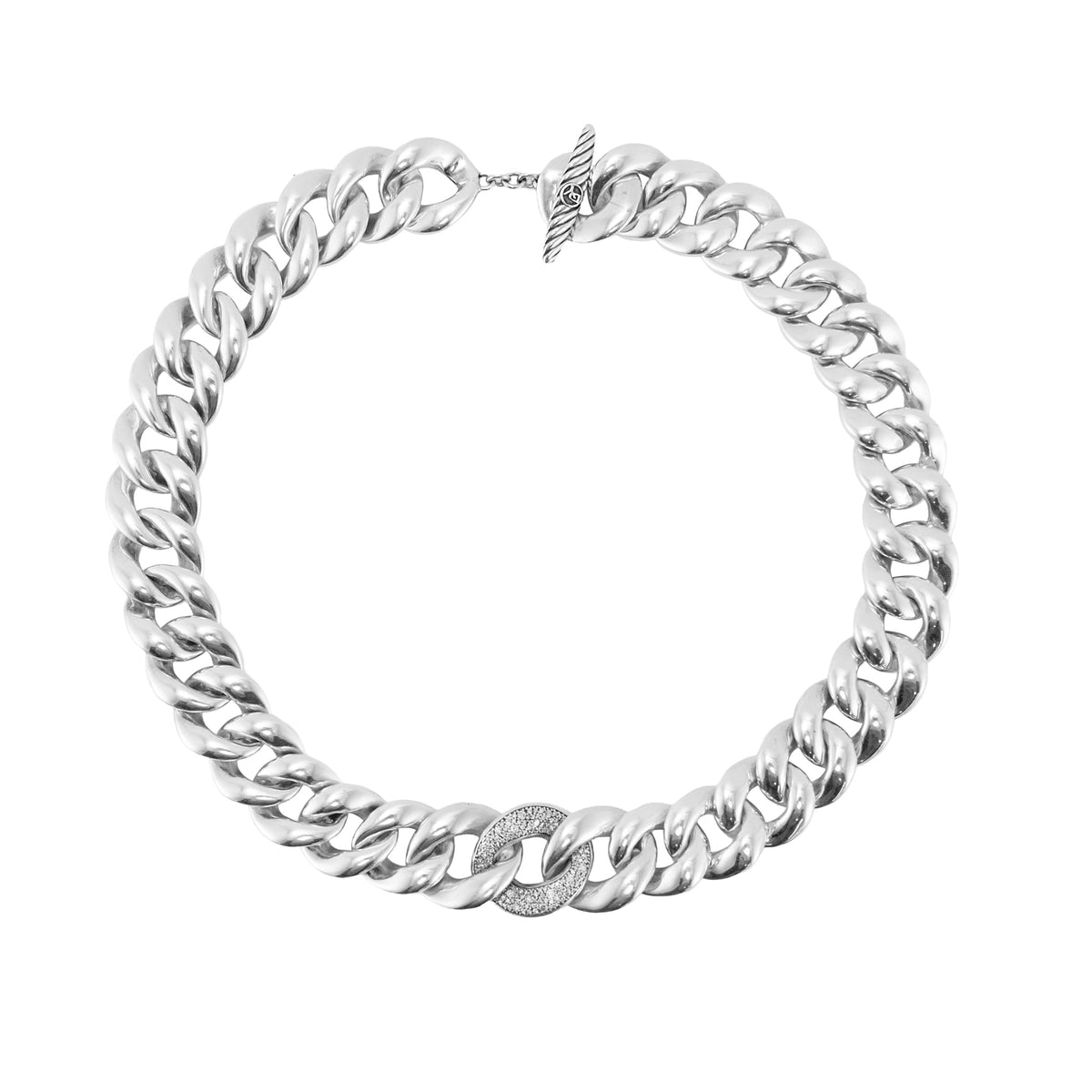 Retired David Yurman Cordelia 925 Silver 1.34ct Diamond Curb Chain Necklace