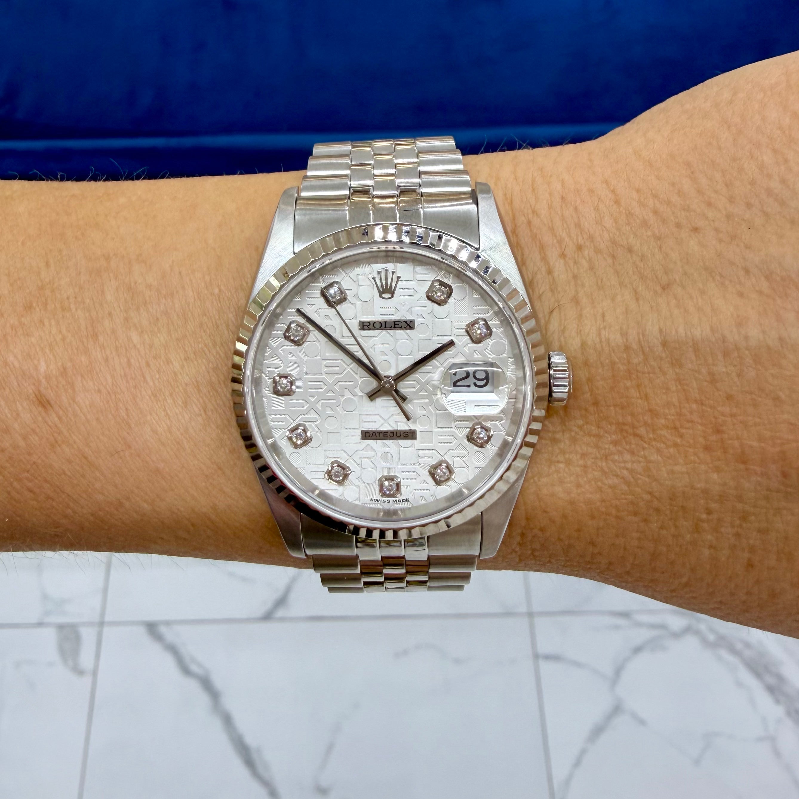 Rolex Datejust 36MM 16234 White Jubilee Computer Dial 18K White Gold Steel Watch