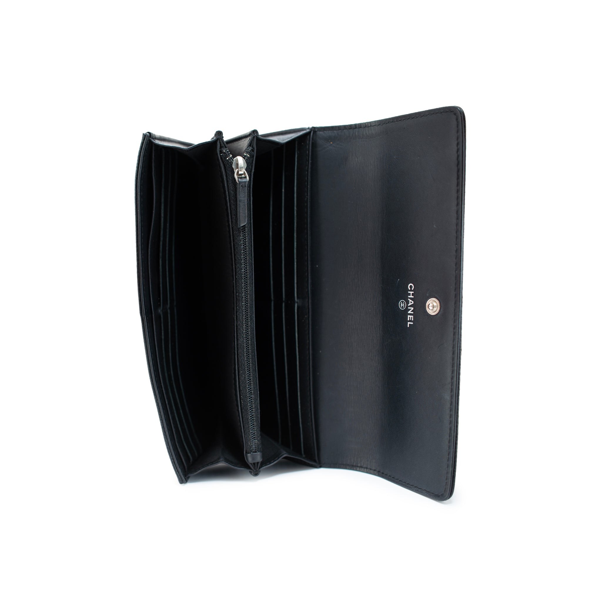 Discontinued Chanel Timeless CC Black Caviar Leather Flap Long Wallet