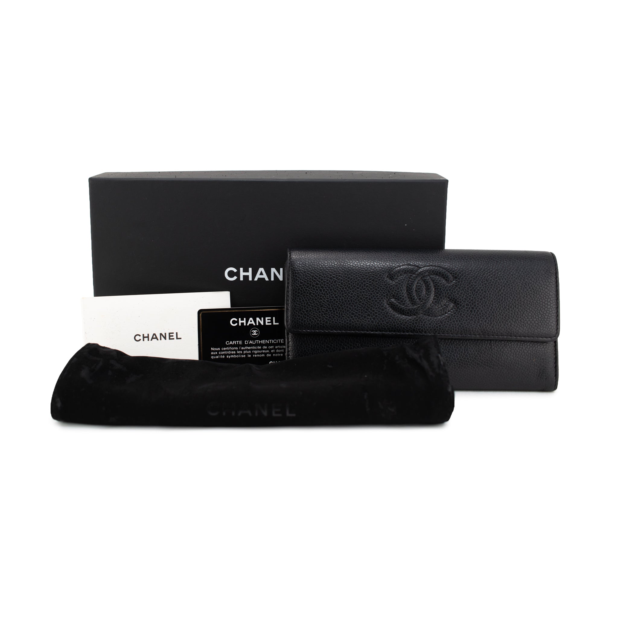 Discontinued Chanel Timeless CC Black Caviar Leather Flap Long Wallet