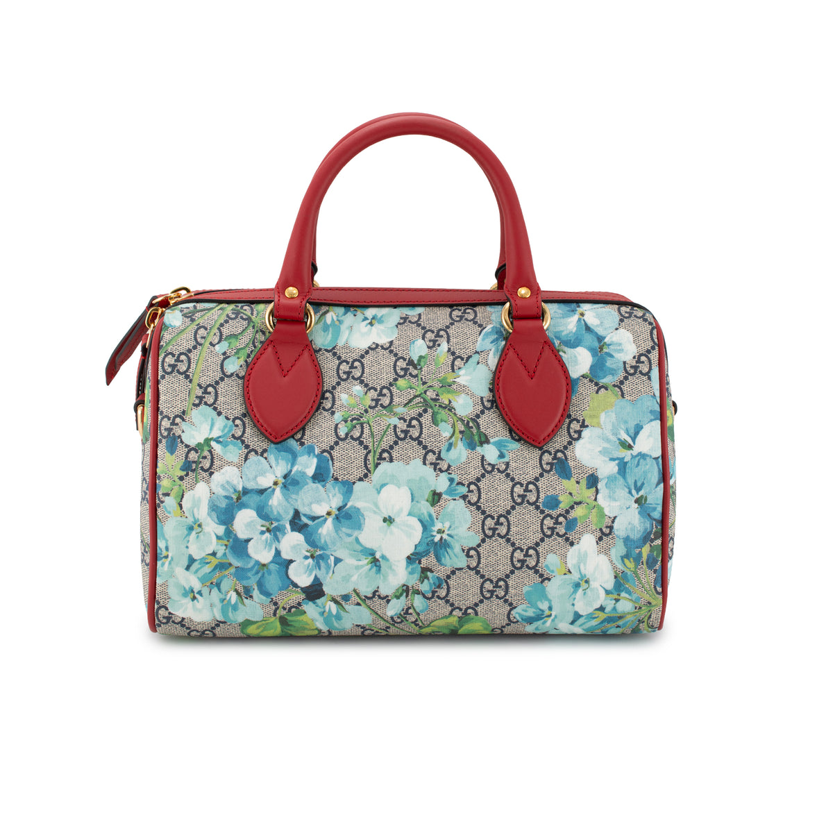 Gucci Gg Blooms Gg Supreme Floral Blue and Red Small Boston Shoulder Bag