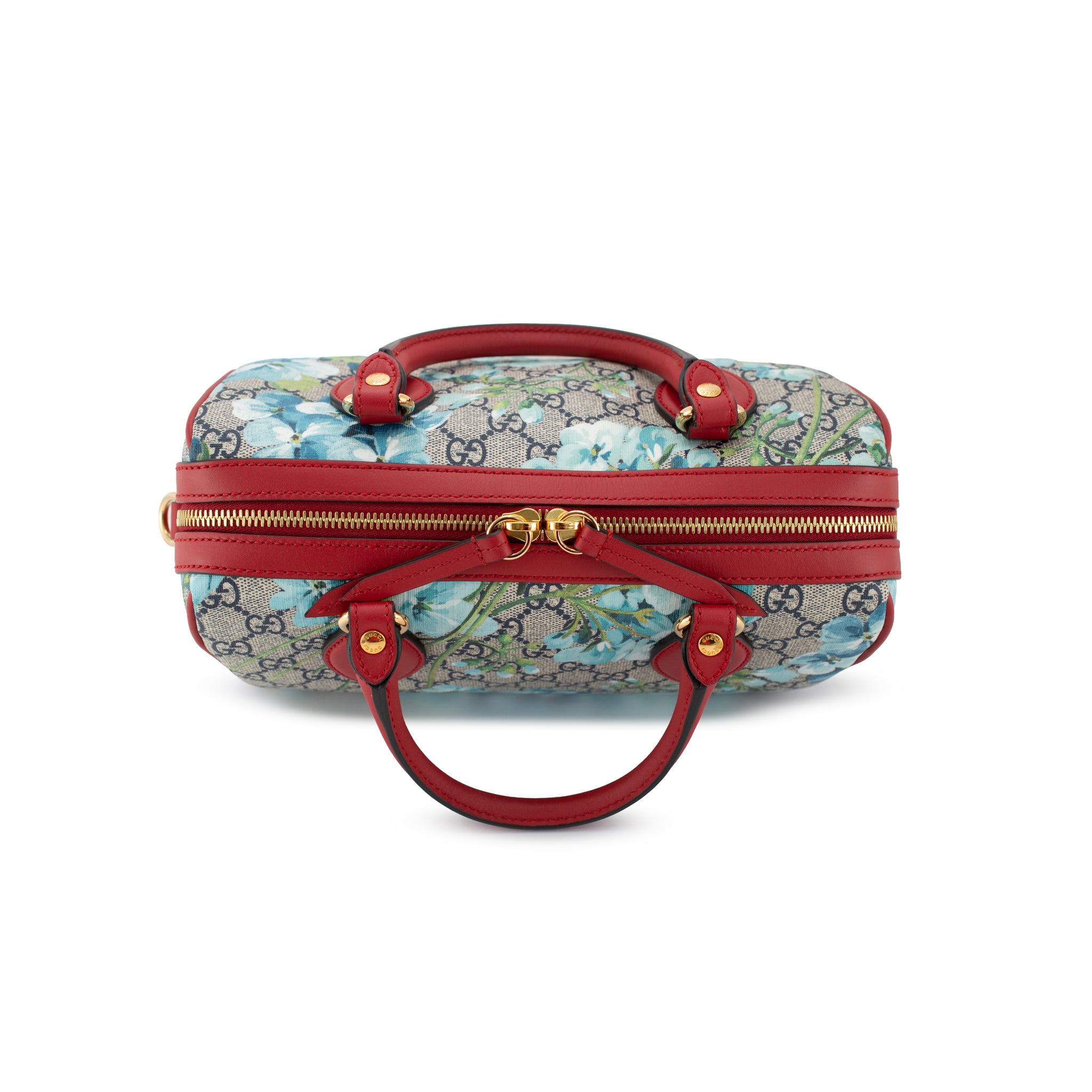 Gucci Gg Blooms Gg Supreme Floral Blue and Red Small Boston Shoulder Bag
