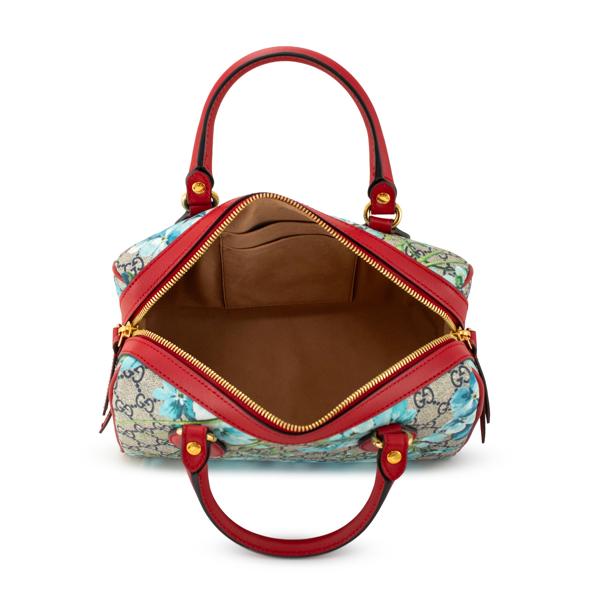 Gucci Gg Blooms Gg Supreme Floral Blue and Red Small Boston Shoulder Bag