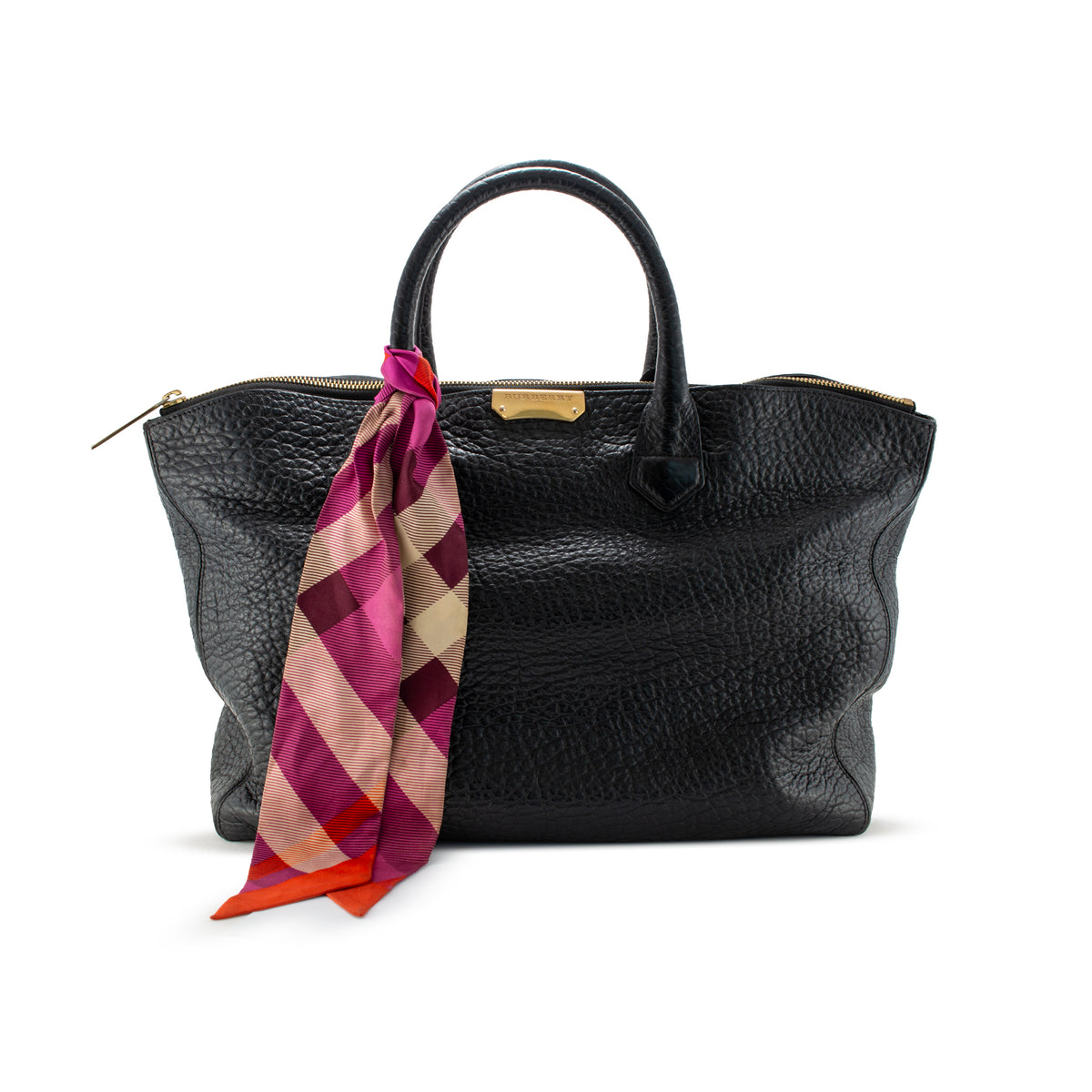 Burberry Dewsbury Medium Black Heritage Grain Leather Tote Bag