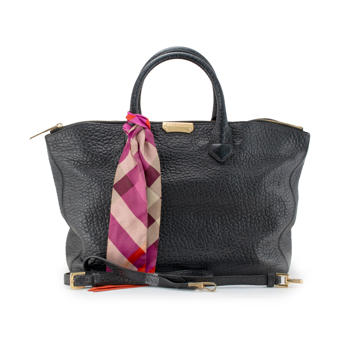 Burberry Dewsbury Medium Black Heritage Grain Leather Tote Bag