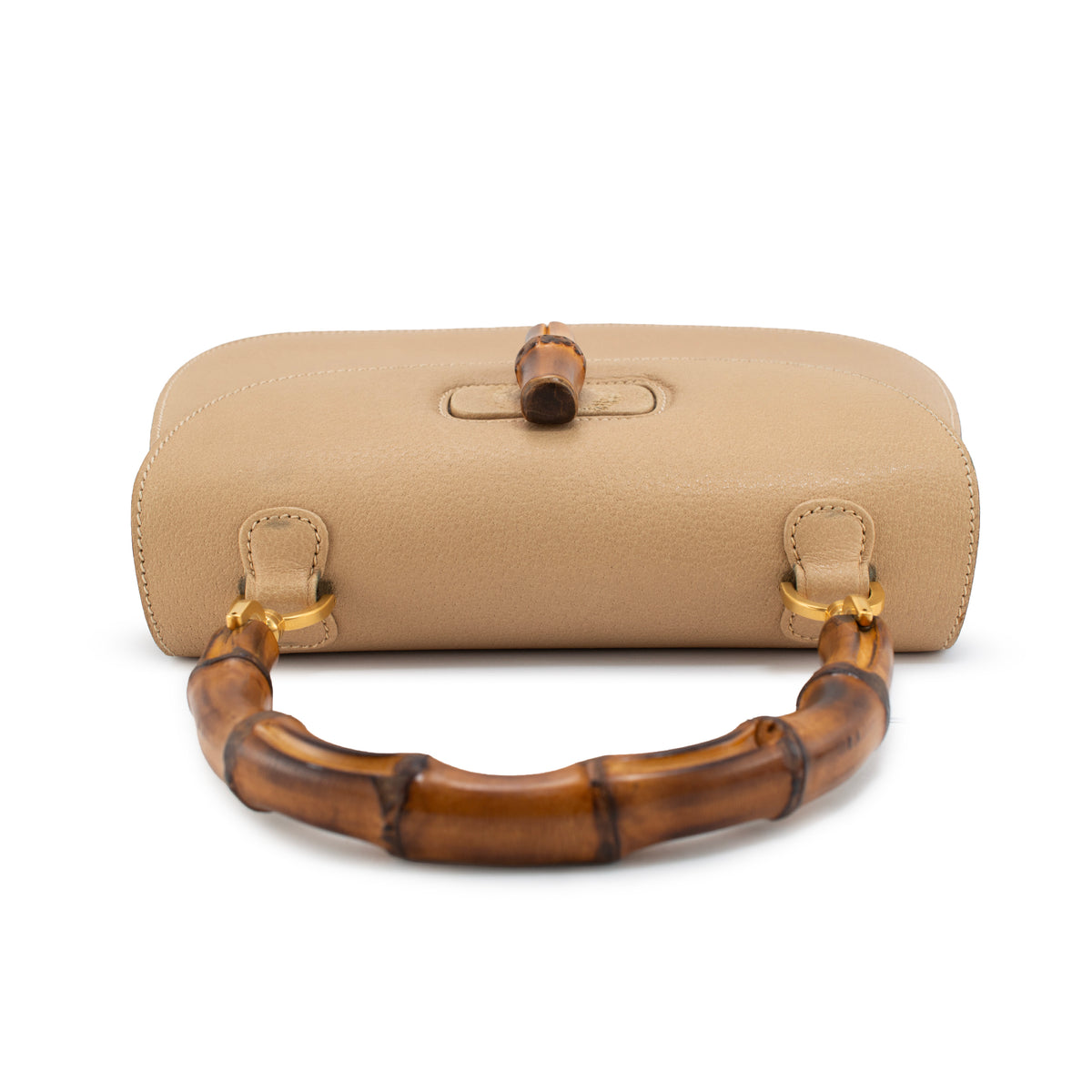 Gucci Bamboo 1947 Vintage Beige Leather Turn-Lock Top Handle Shoulder Bag