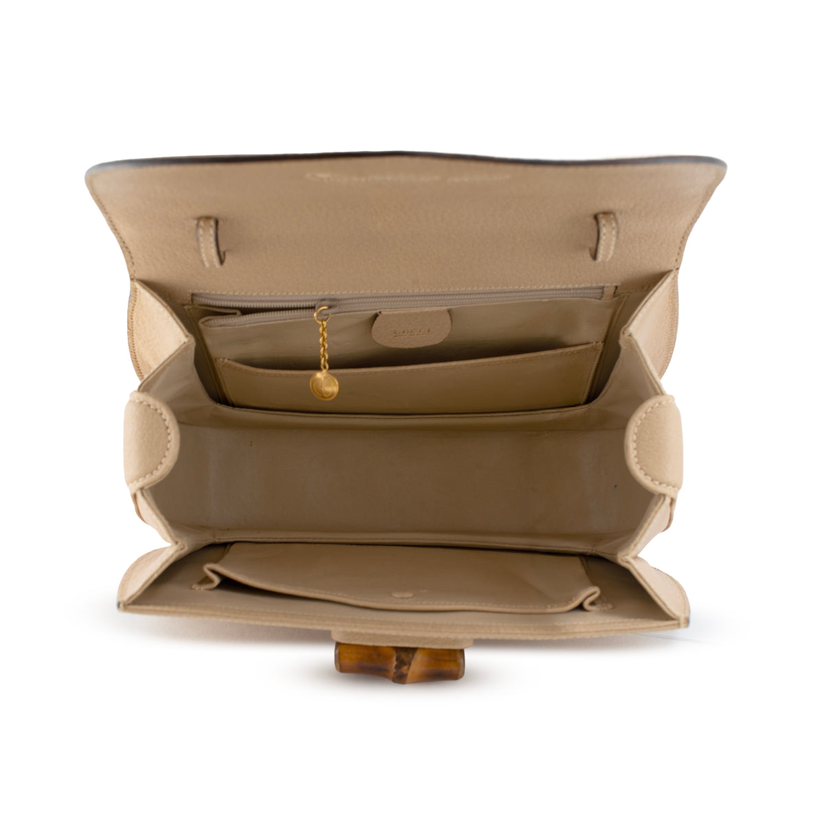Gucci Bamboo 1947 Vintage Beige Leather Turn-Lock Top Handle Shoulder Bag