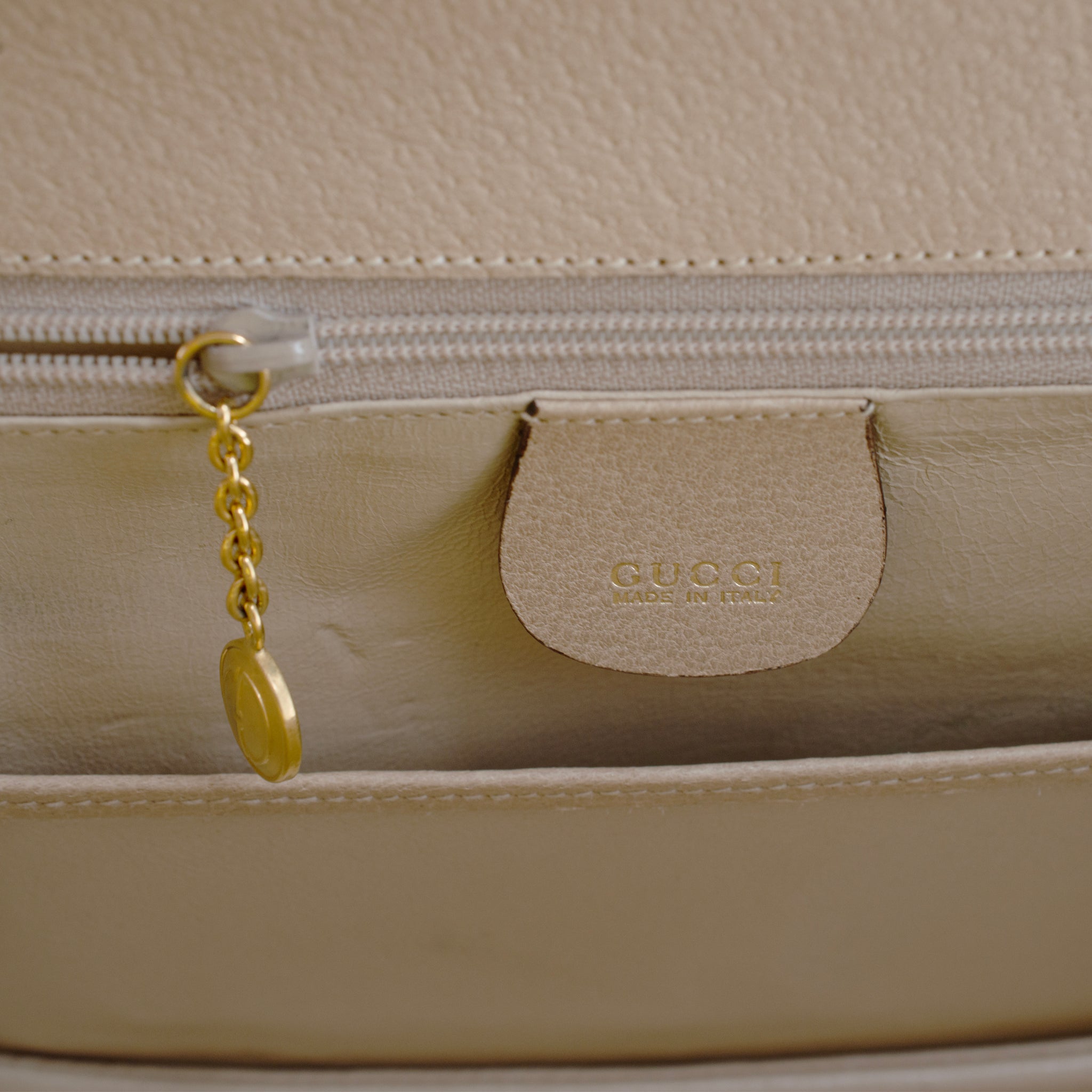 Gucci Bamboo 1947 Vintage Beige Leather Turn-Lock Top Handle Shoulder Bag