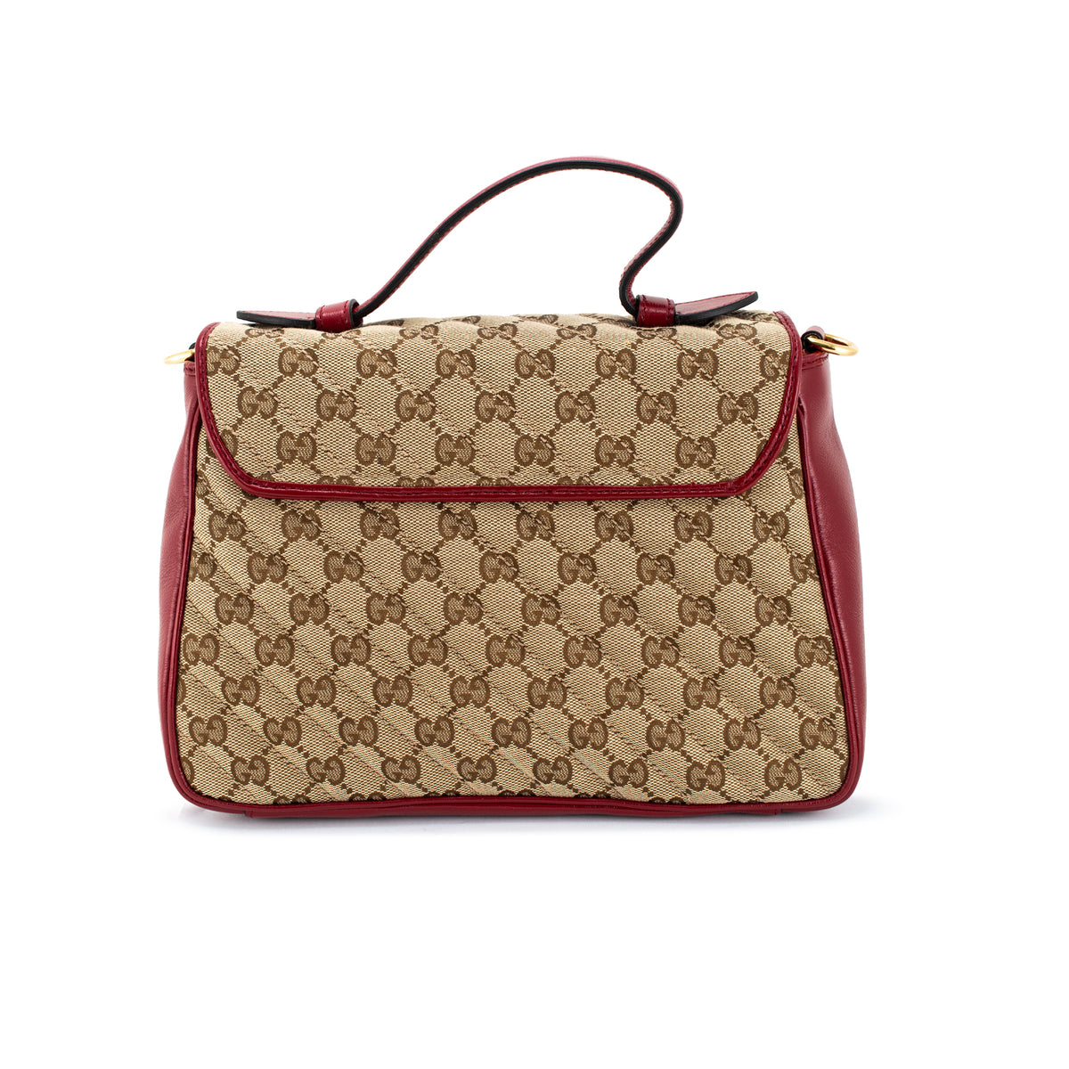Gucci Gg Marmont Mini Beige Gg Canvas Red Leather Top Handle Bag