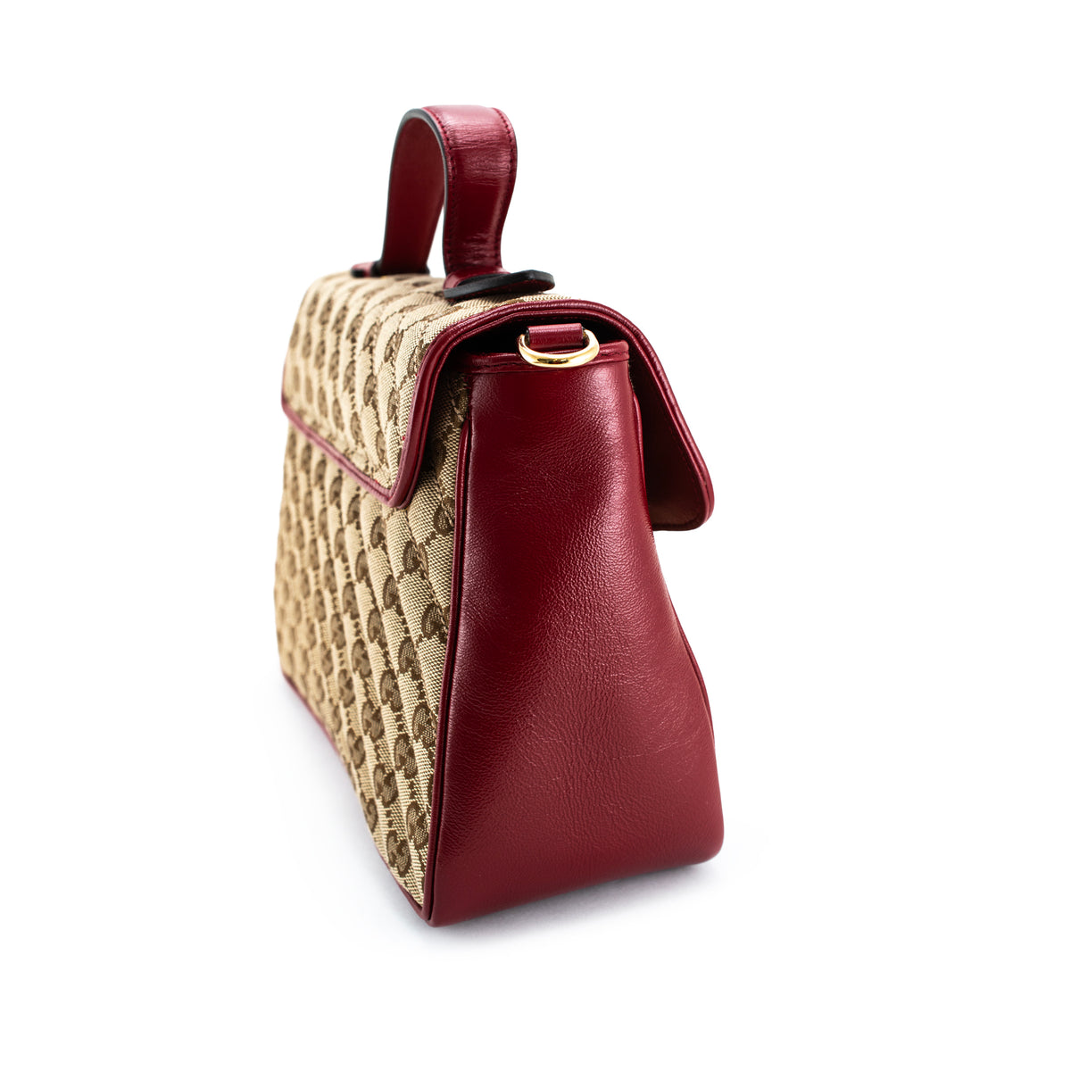 Gucci Gg Marmont Mini Beige Gg Canvas Red Leather Top Handle Bag