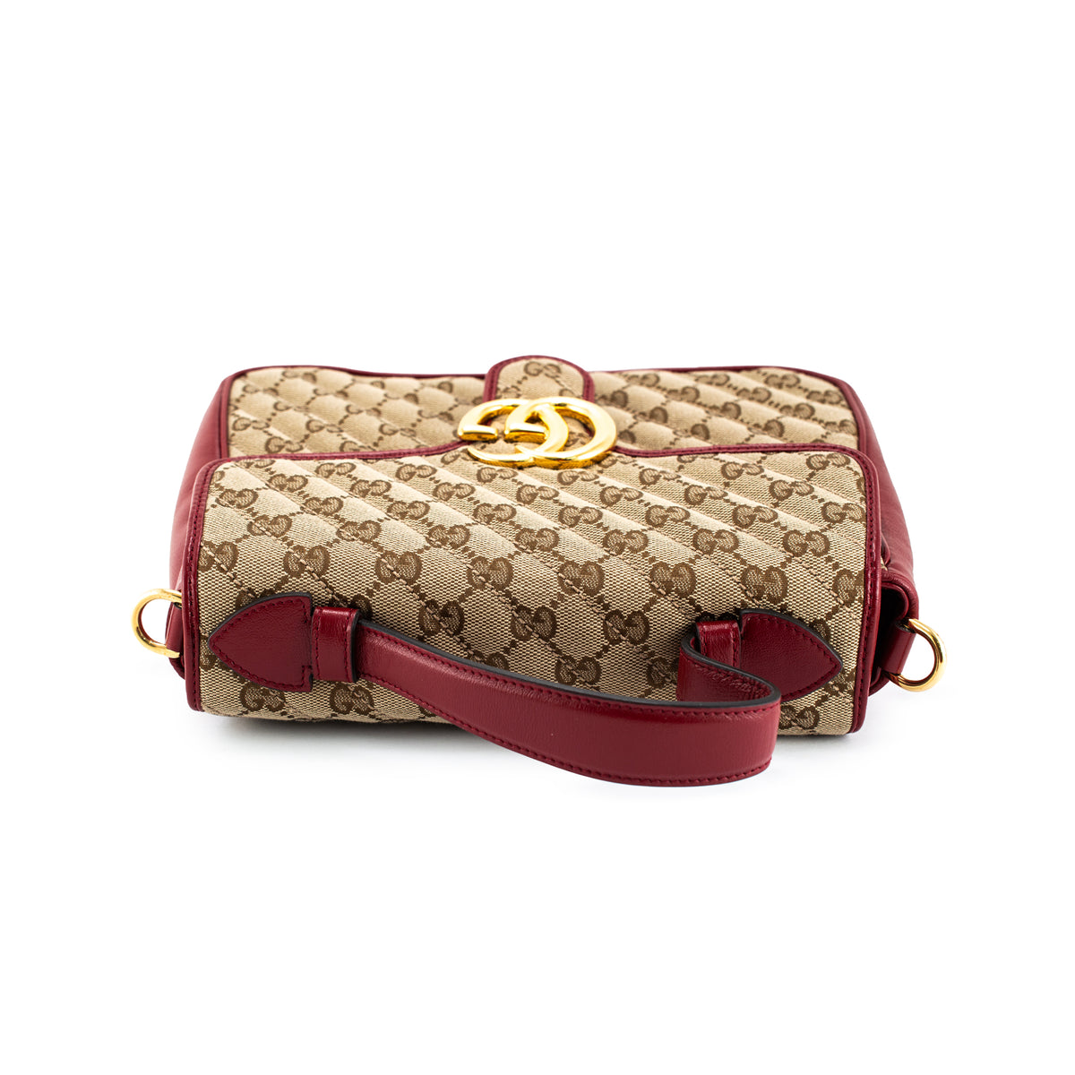 Gucci Gg Marmont Mini Beige Gg Canvas Red Leather Top Handle Bag