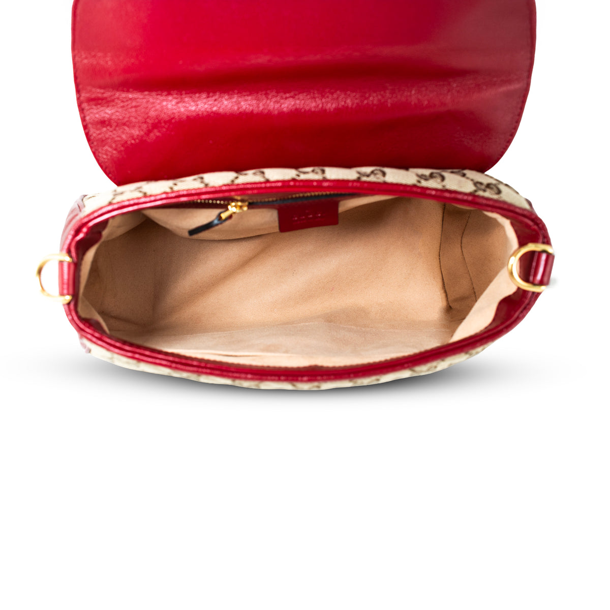 Gucci Gg Marmont Mini Beige Gg Canvas Red Leather Top Handle Bag