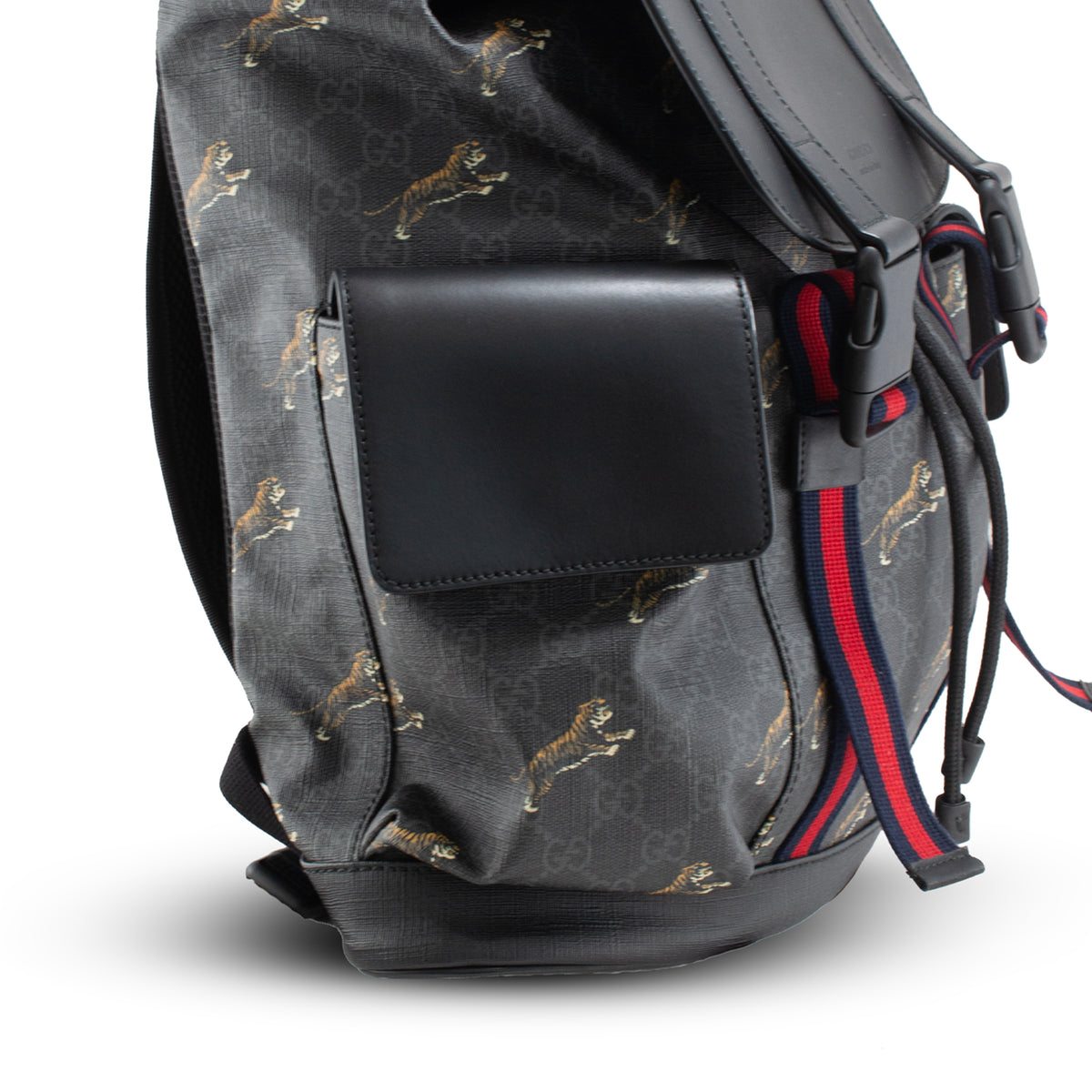 Gucci Bestiary Tigers Black Gg Supreme Web Flap Backpack
